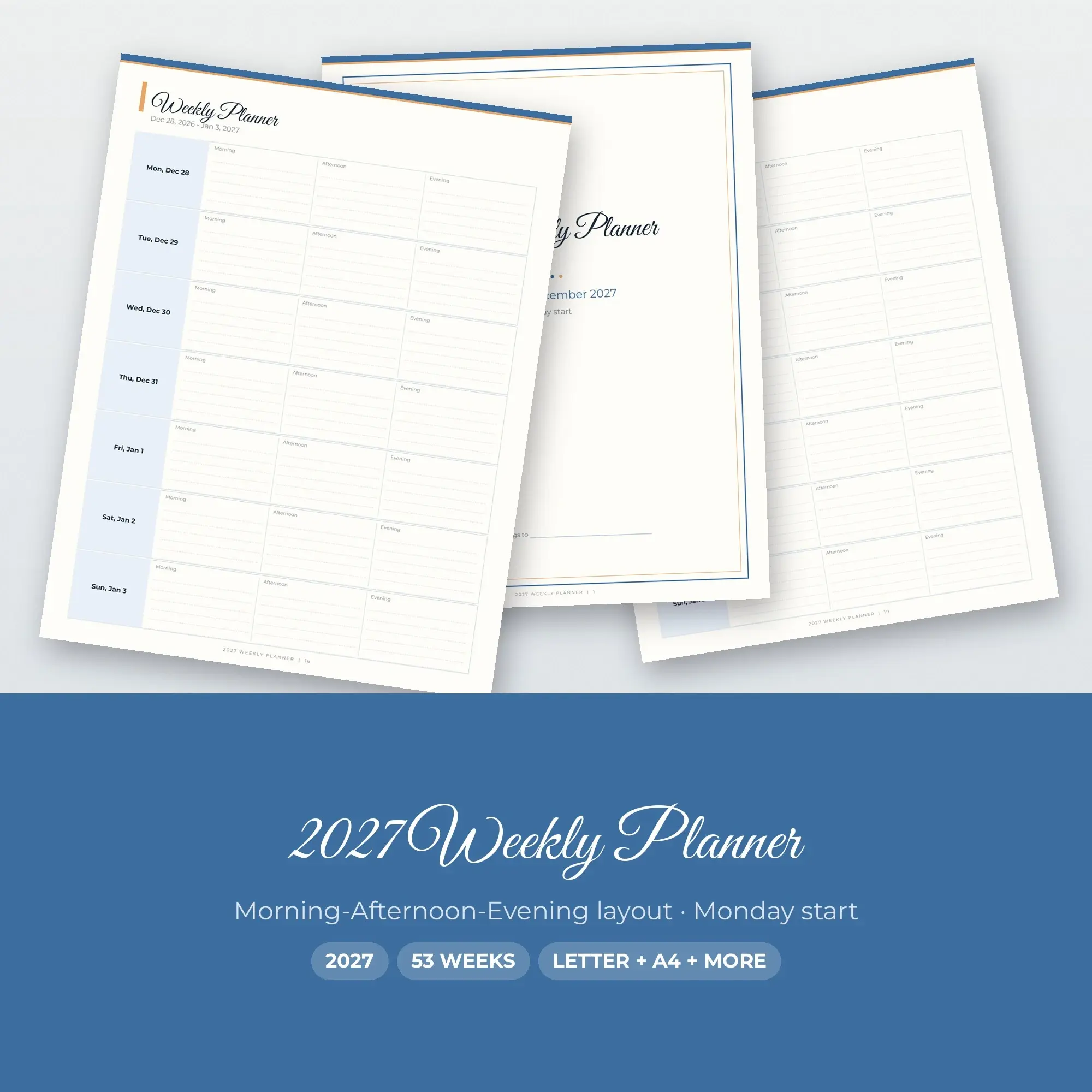 Boho 2027 Weekly Planner PDF, Monday Start, Letter A4 A5 preview