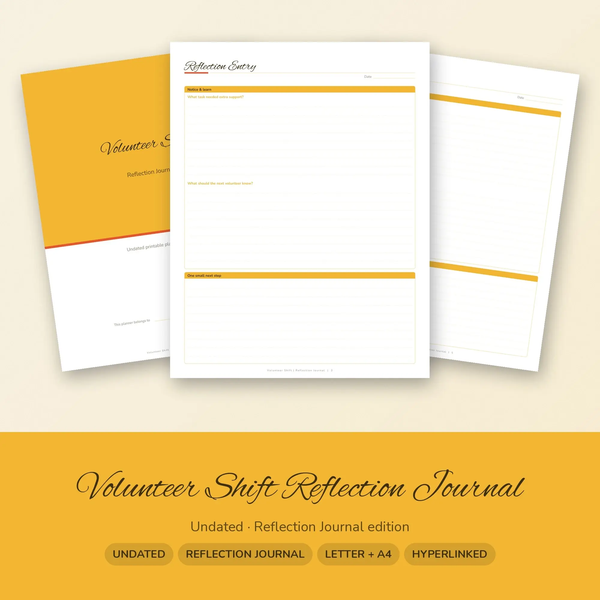 Volunteer Shift Reflection Journal Planner PDF - Sunshine preview