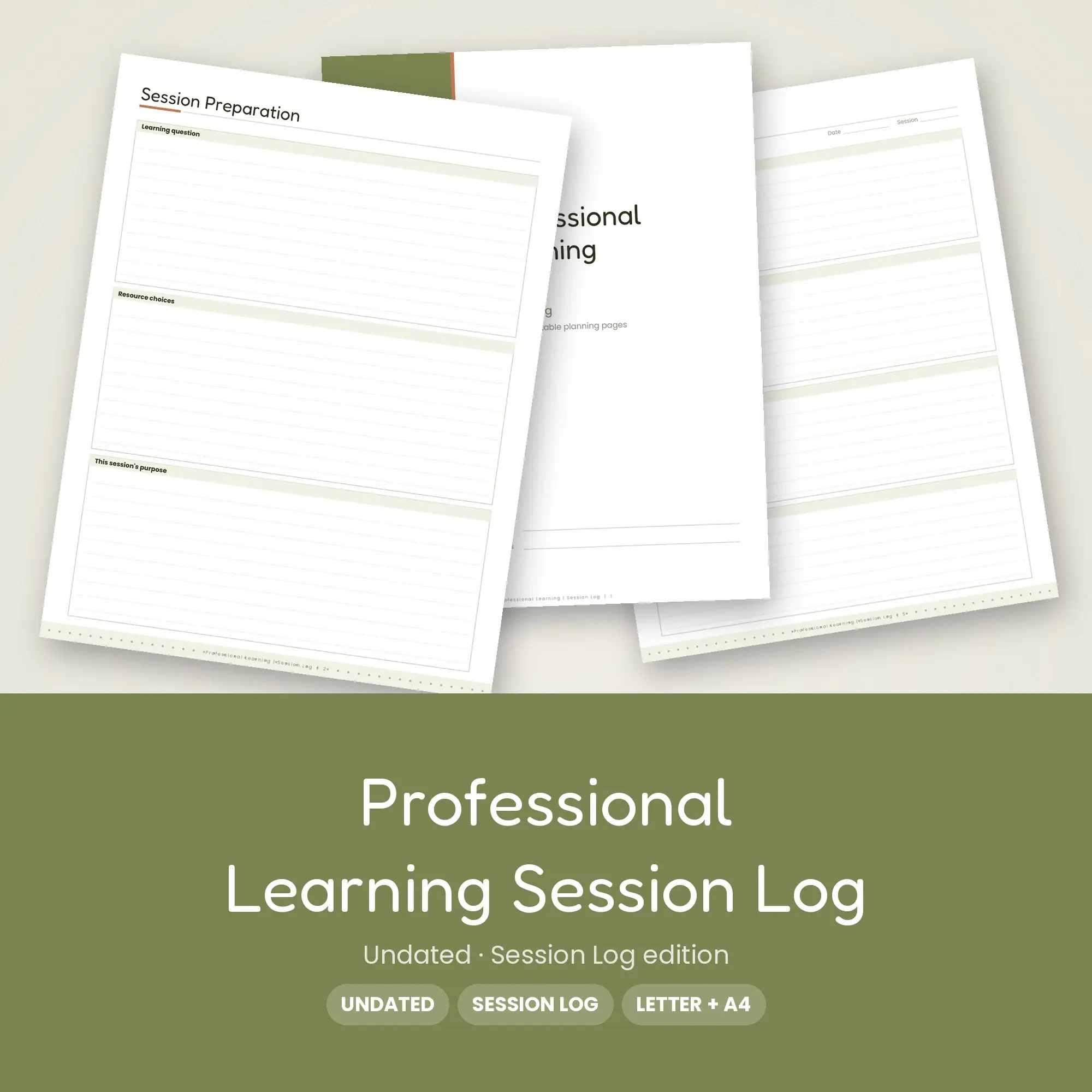 Professional Learning Session Log Planner PDF - Olive preview