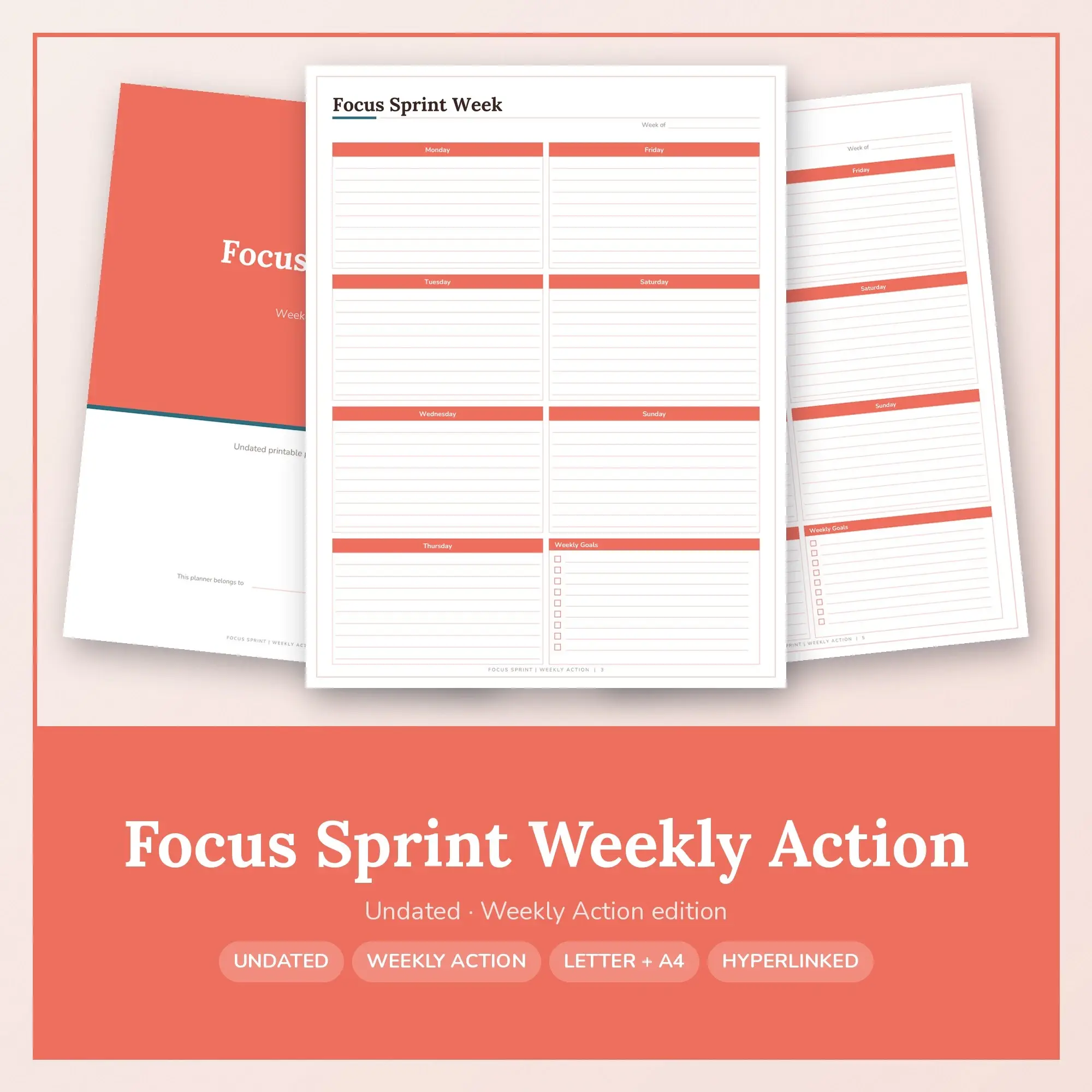 Focus Sprint Weekly Action Planner PDF - Coral preview