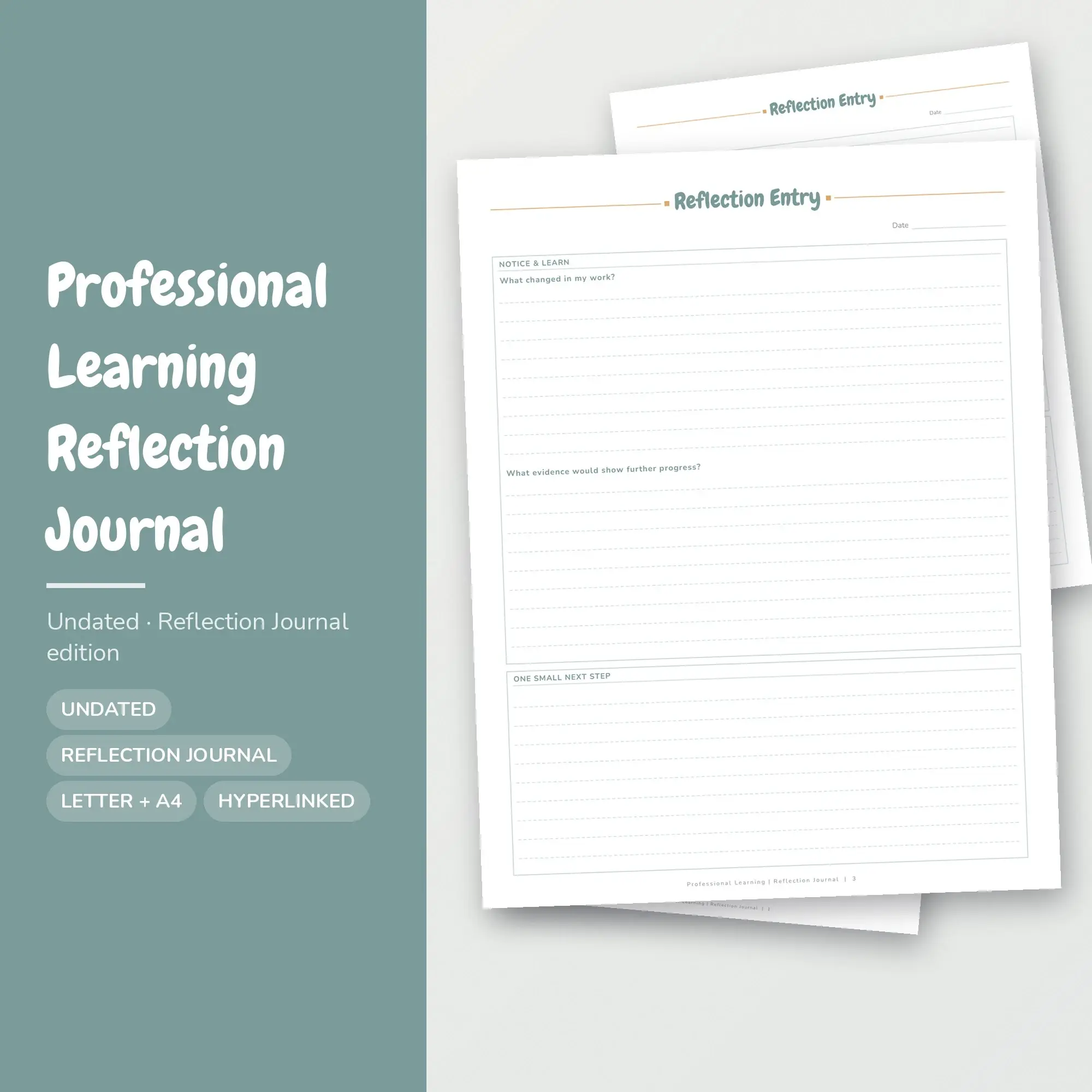Professional Learning Reflection Journal Planner PDF - Seafoam preview