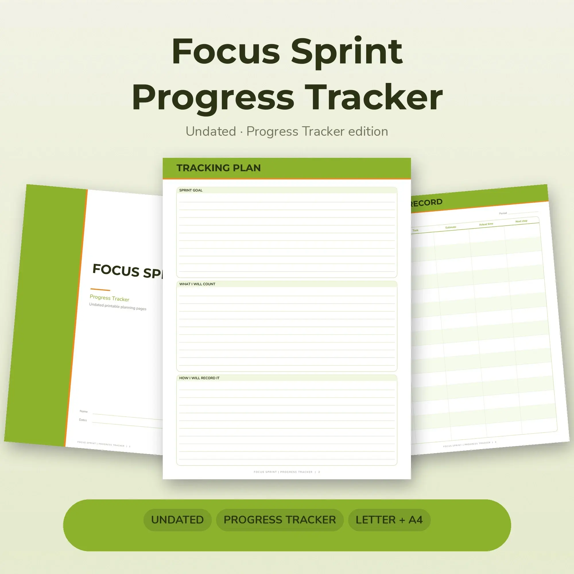 Focus Sprint Progress Tracker Planner PDF - Lime preview