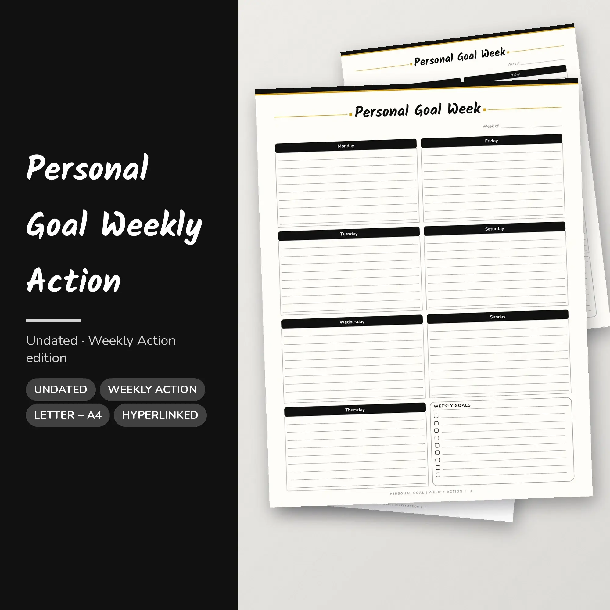 Personal Goal Weekly Action Planner PDF - Ink Black preview