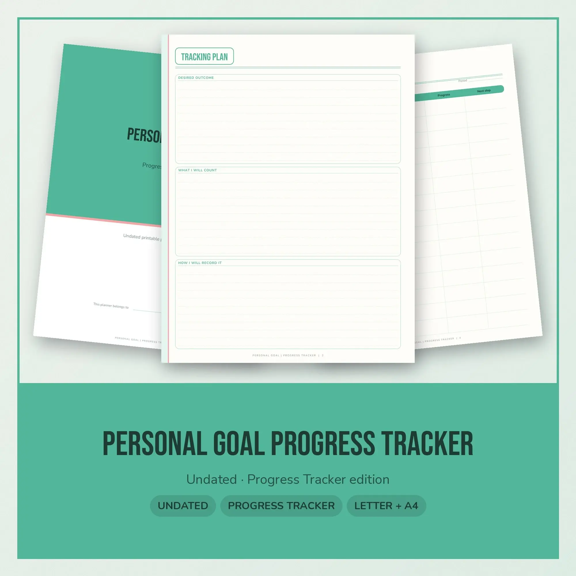 Personal Goal Progress Tracker Planner PDF - Mint preview