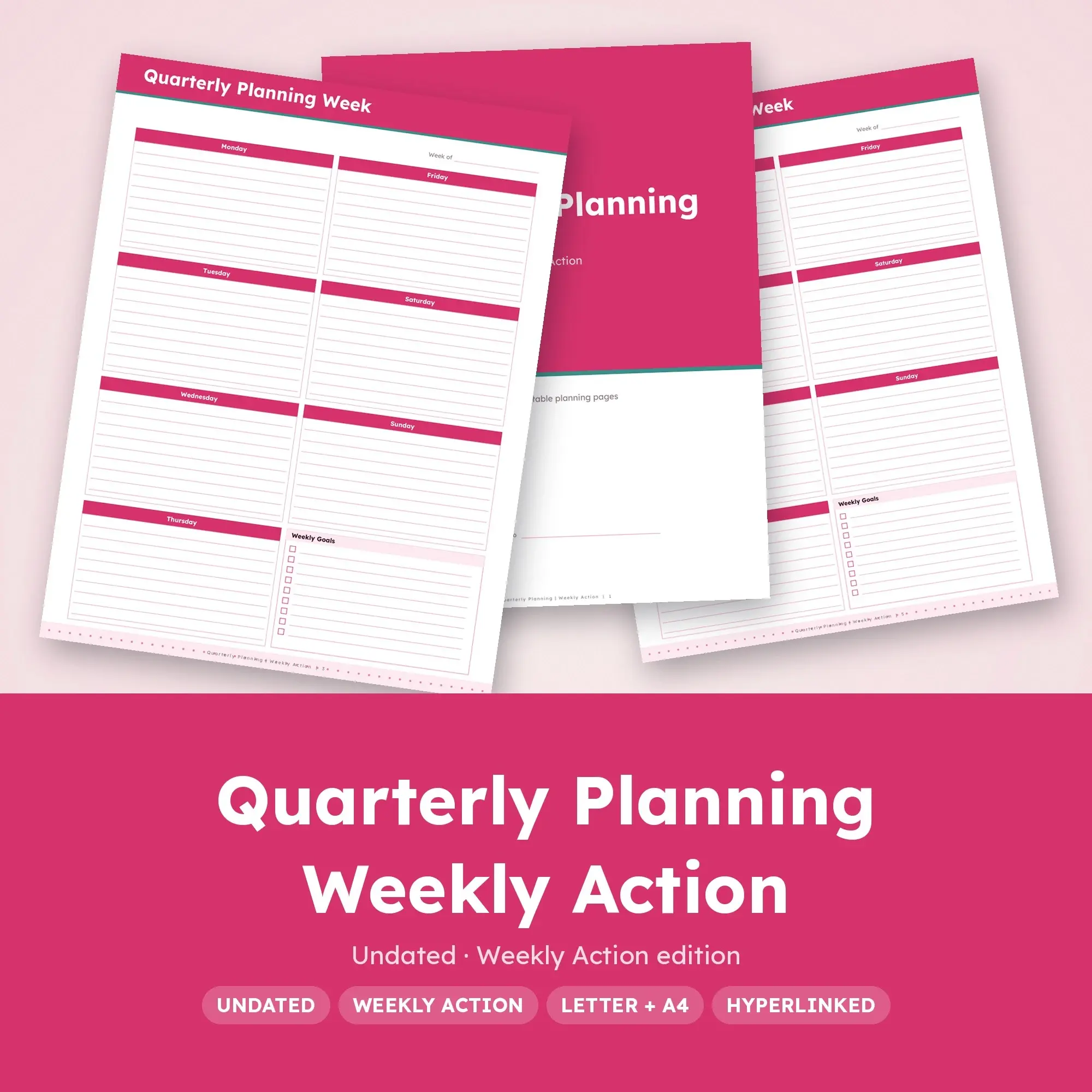 Quarterly Planning Weekly Action Planner PDF - Raspberry preview
