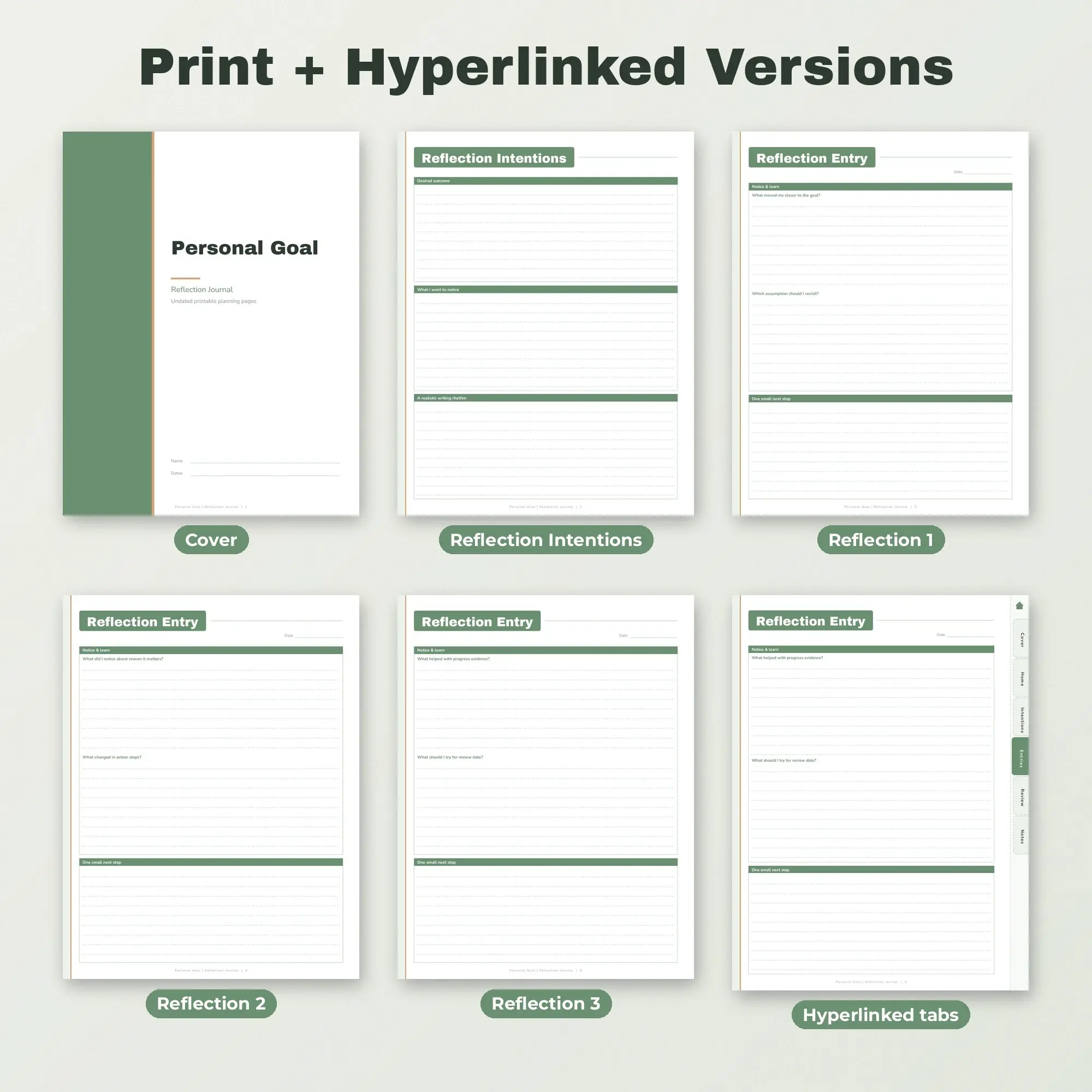 Personal Goal Reflection Journal Planner PDF - Sage, preview 2 of 2
