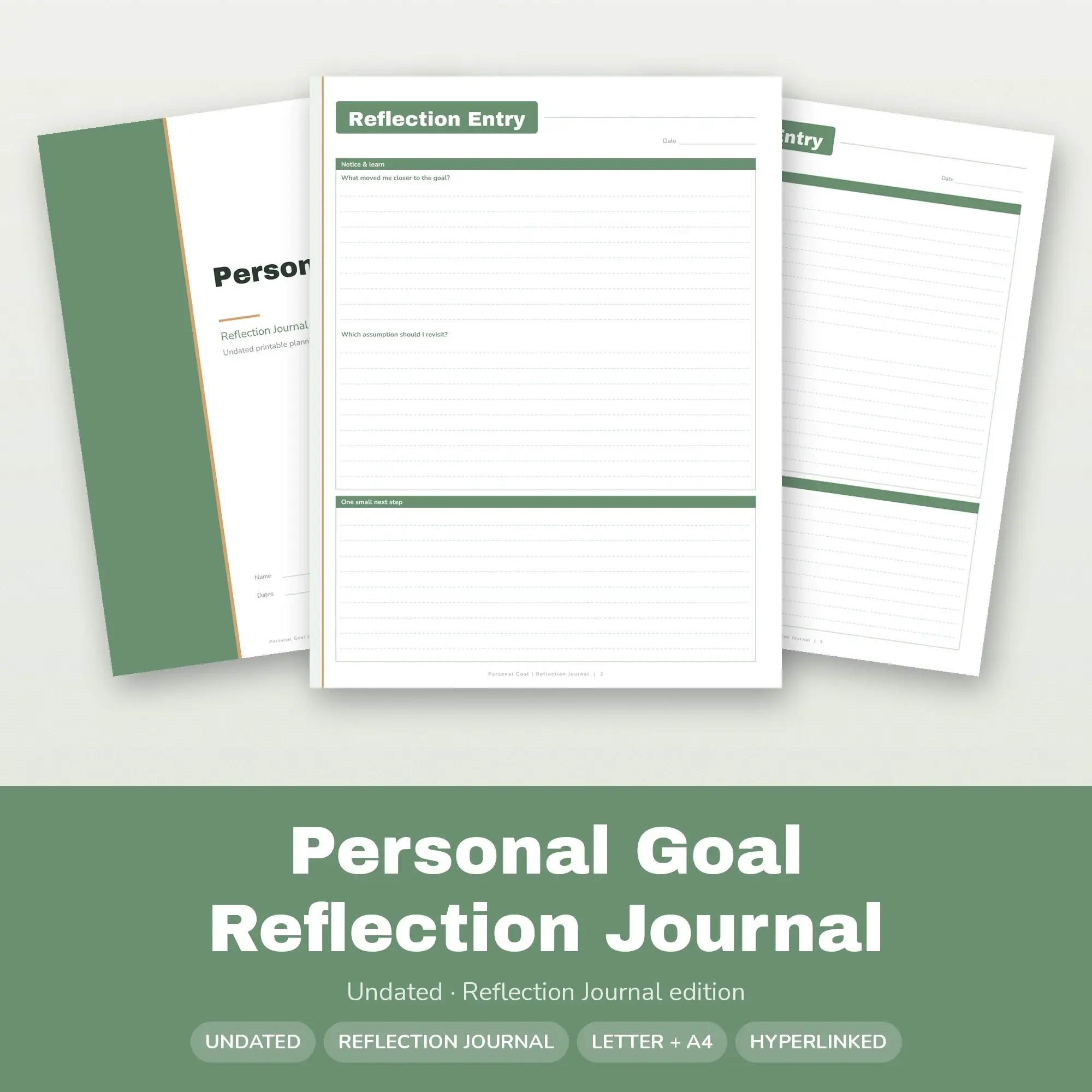 Personal Goal Reflection Journal Planner PDF - Sage, preview 1 of 2