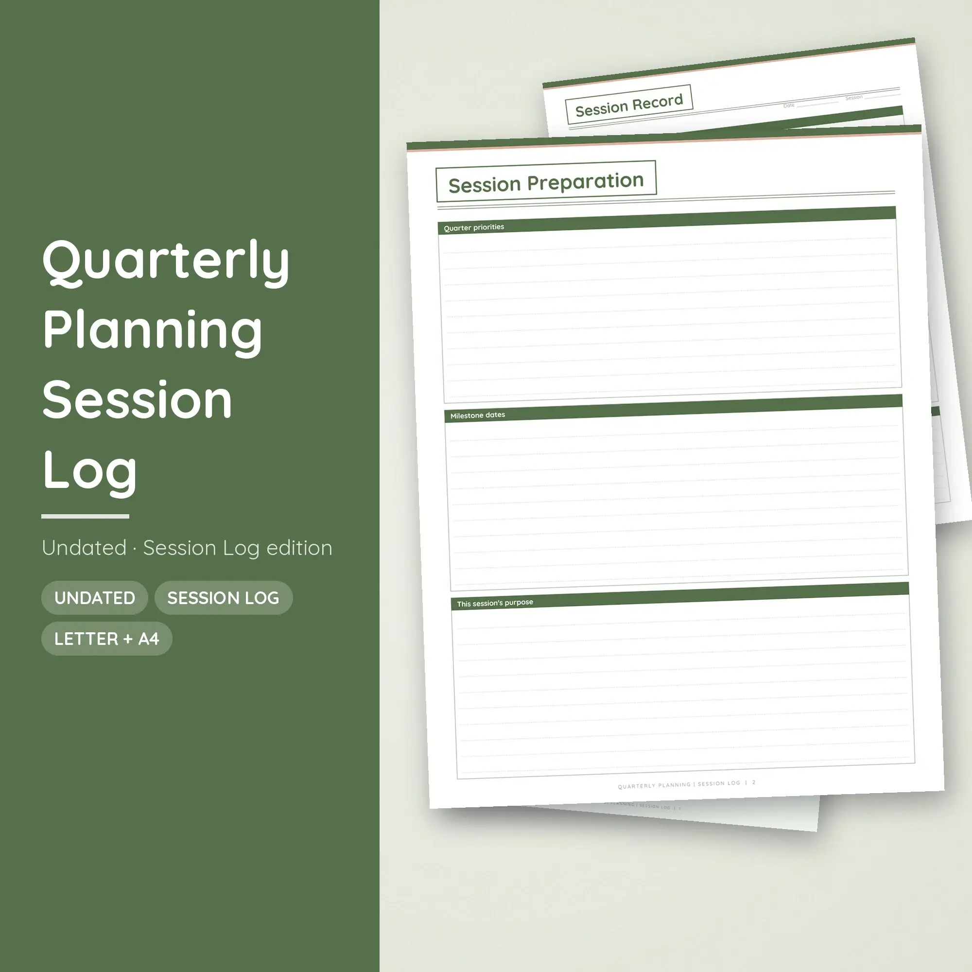 Quarterly Planning Session Log Planner PDF - Moss preview