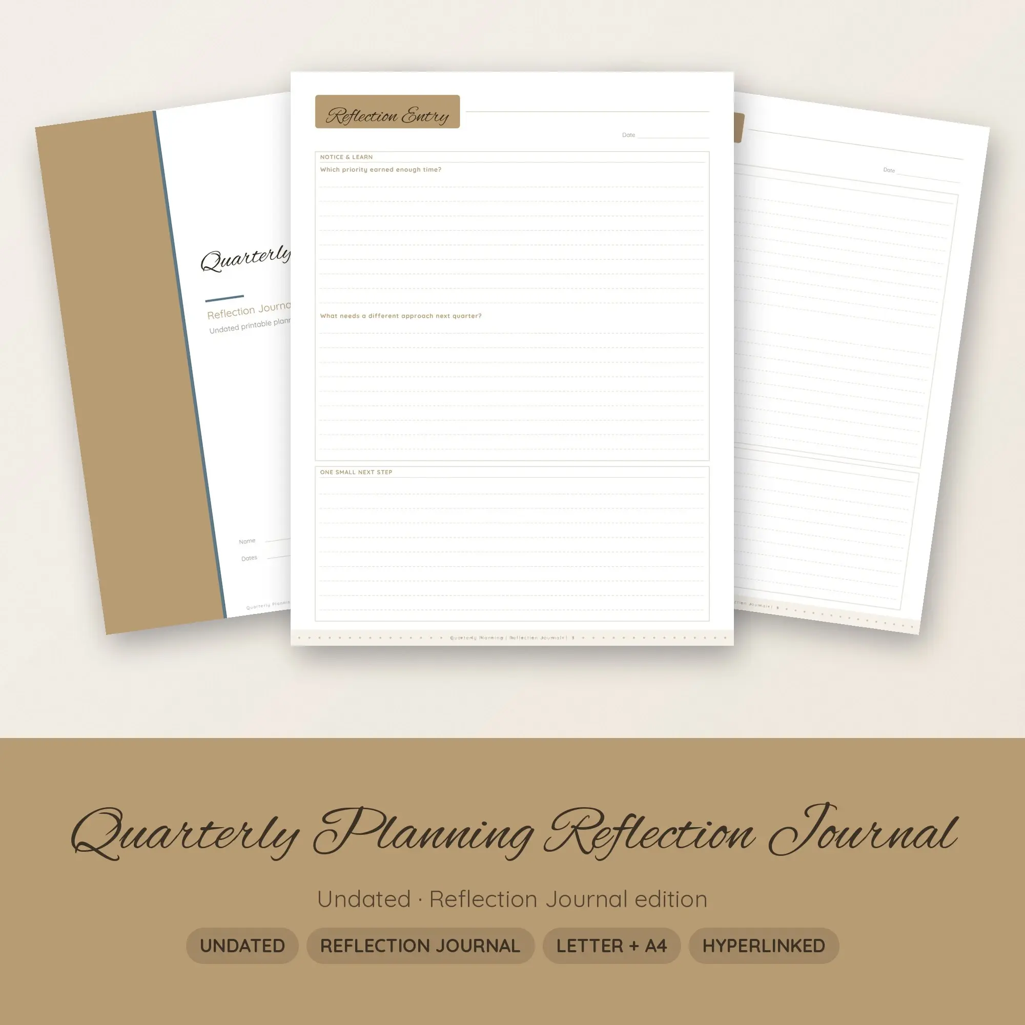 Quarterly Planning Reflection Journal Planner PDF - Sand preview