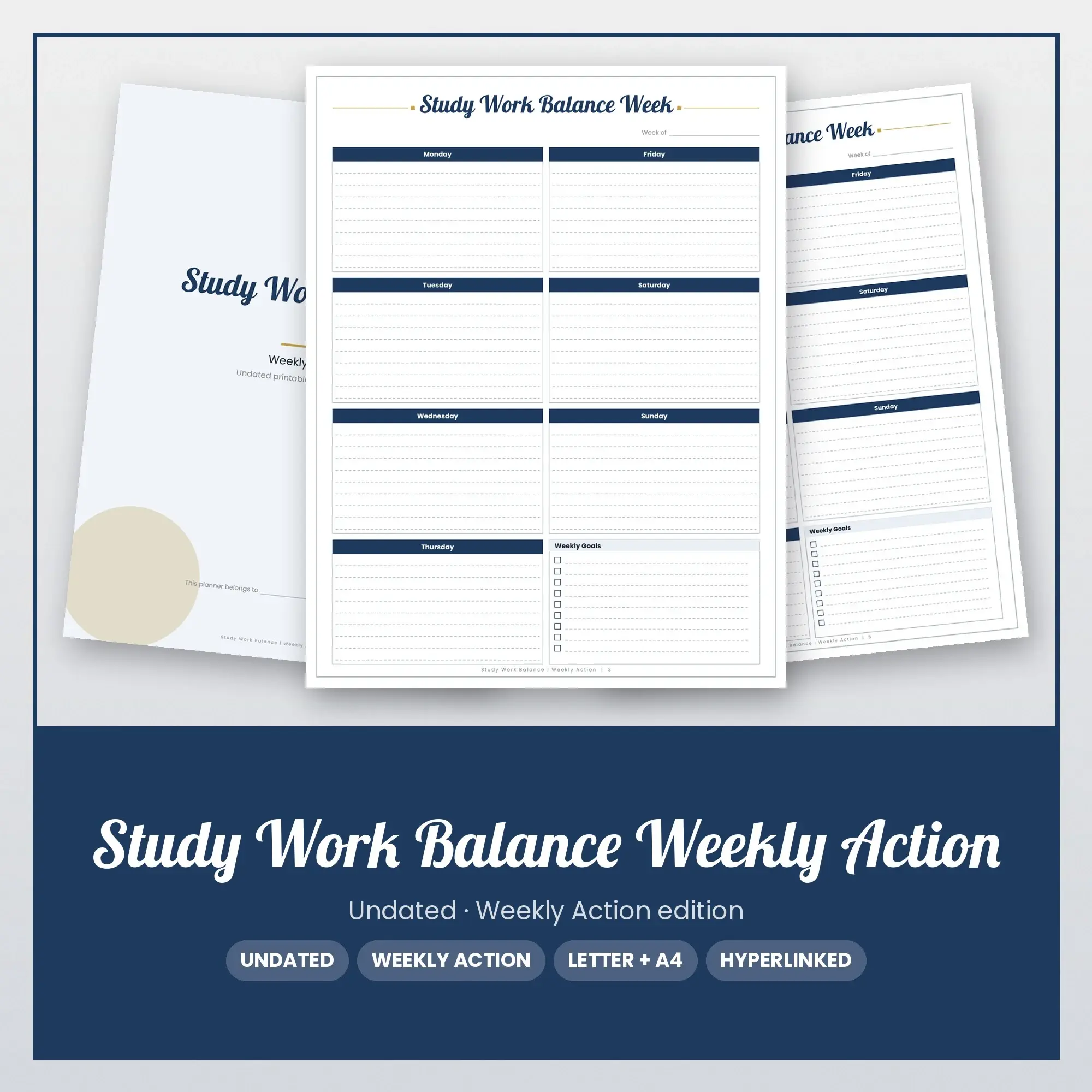 Study Work Balance Weekly Action Planner PDF - Navy preview