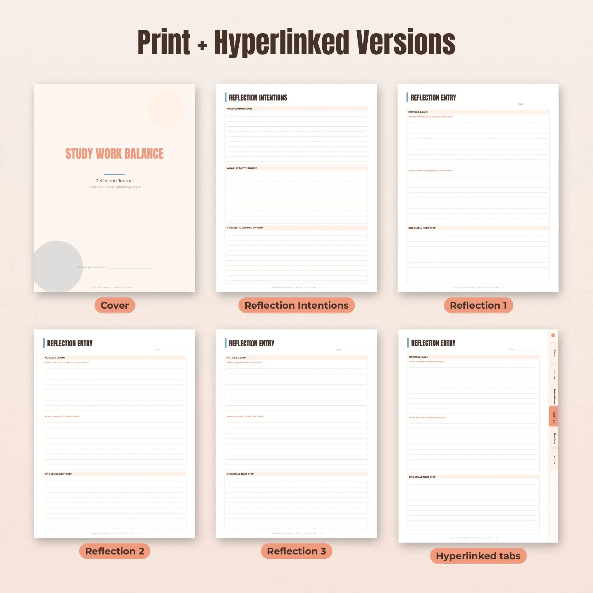 Study Work Balance Reflection Journal Planner PDF - Peach, preview 2 of 2