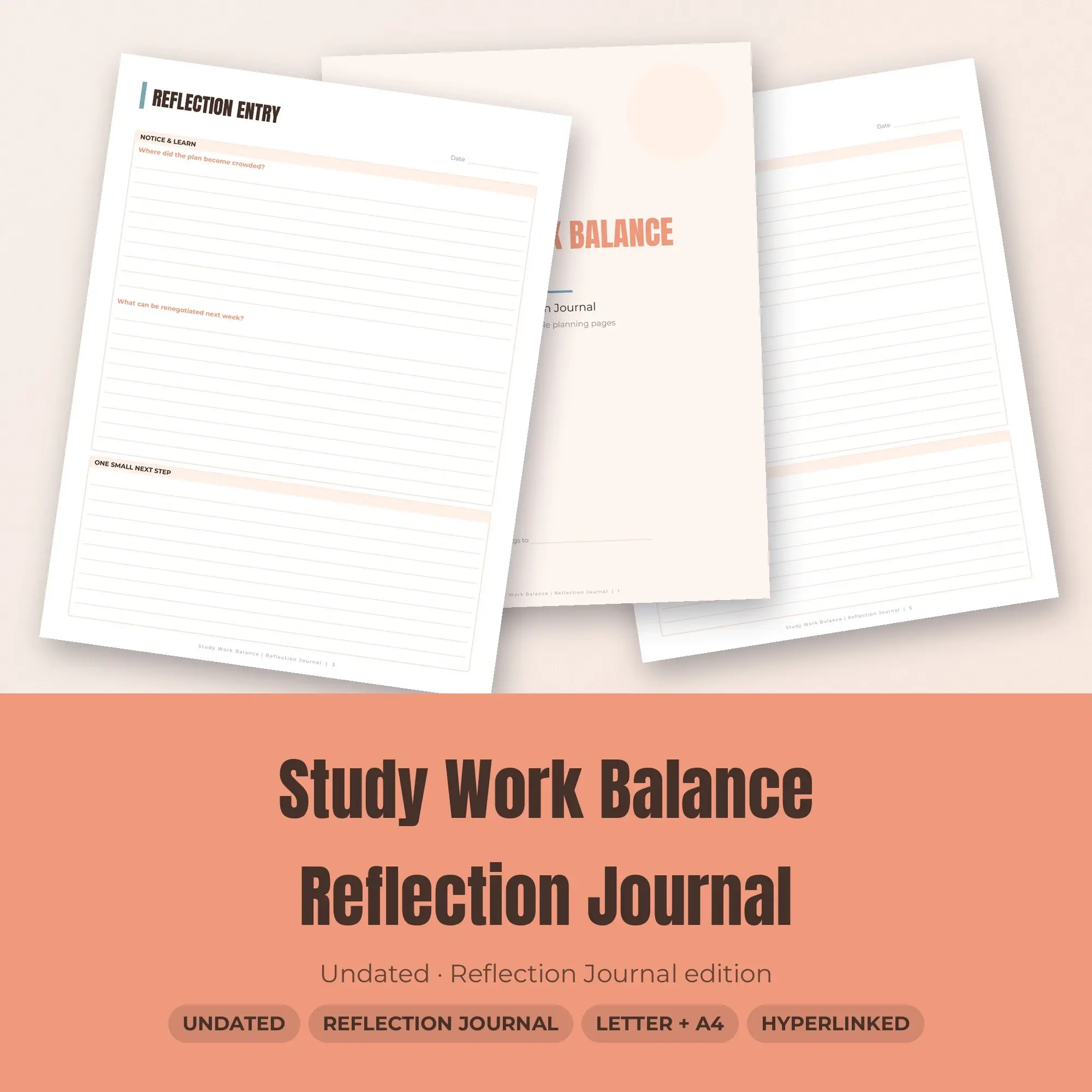 Study Work Balance Reflection Journal Planner PDF - Peach preview