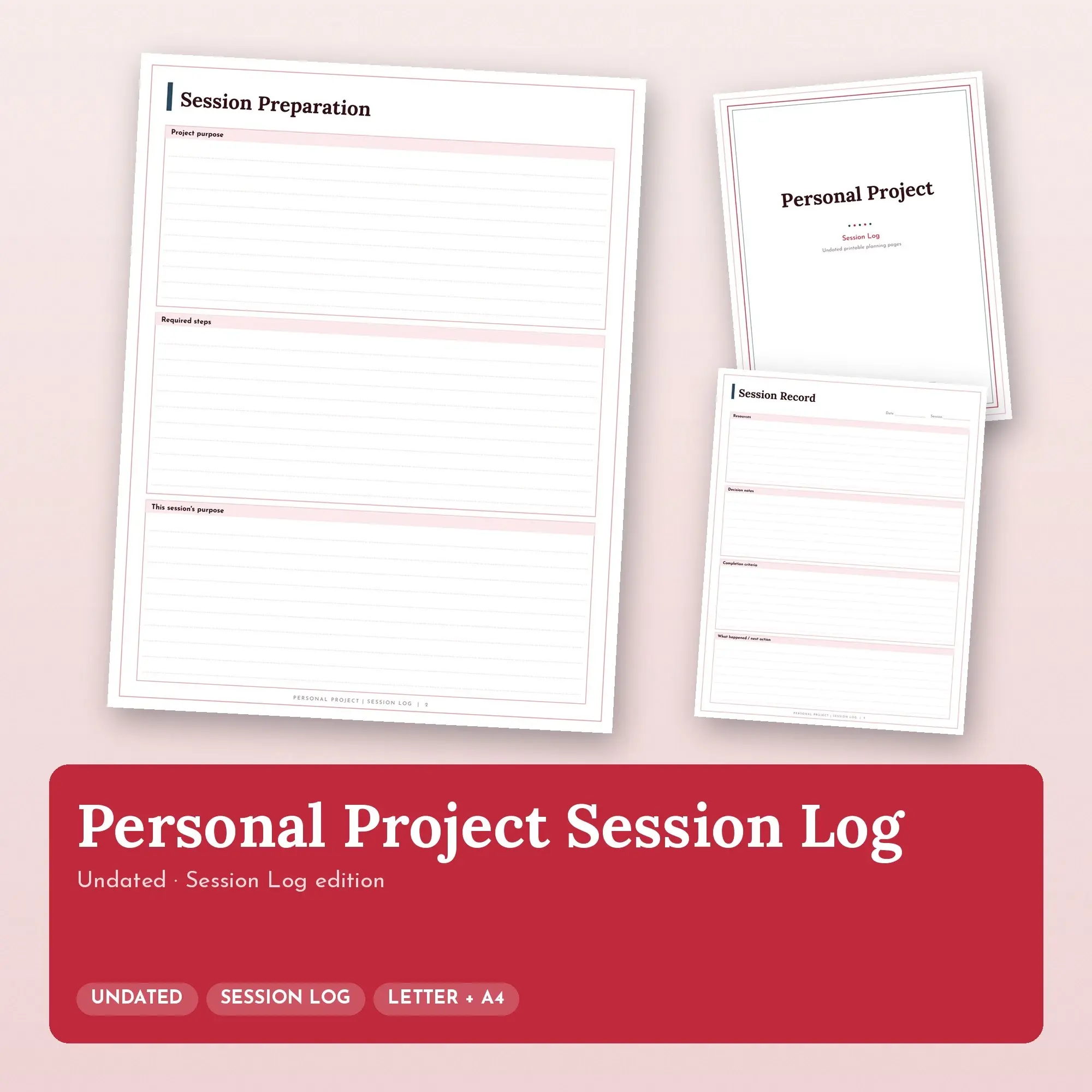 Personal Project Session Log Planner PDF - Cherry preview