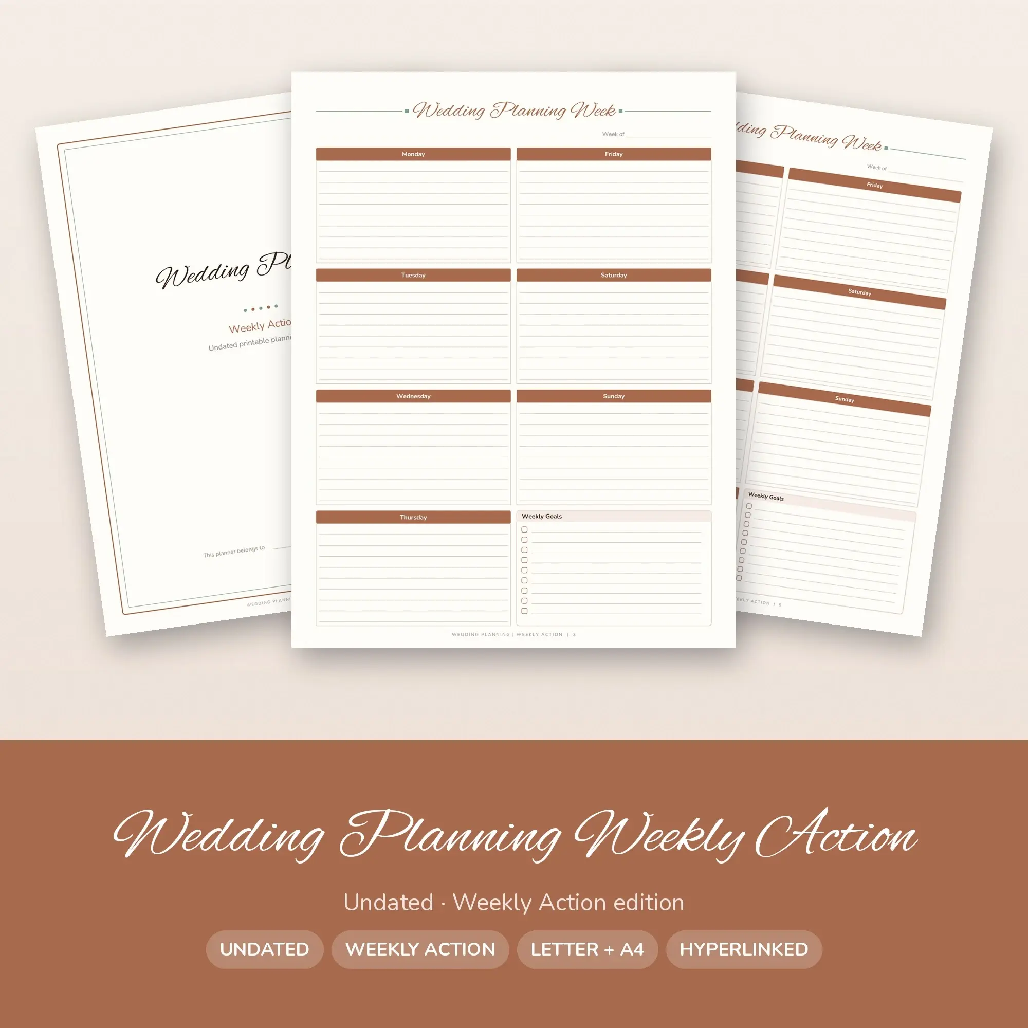 Wedding Planning Weekly Action Planner PDF - Clay preview
