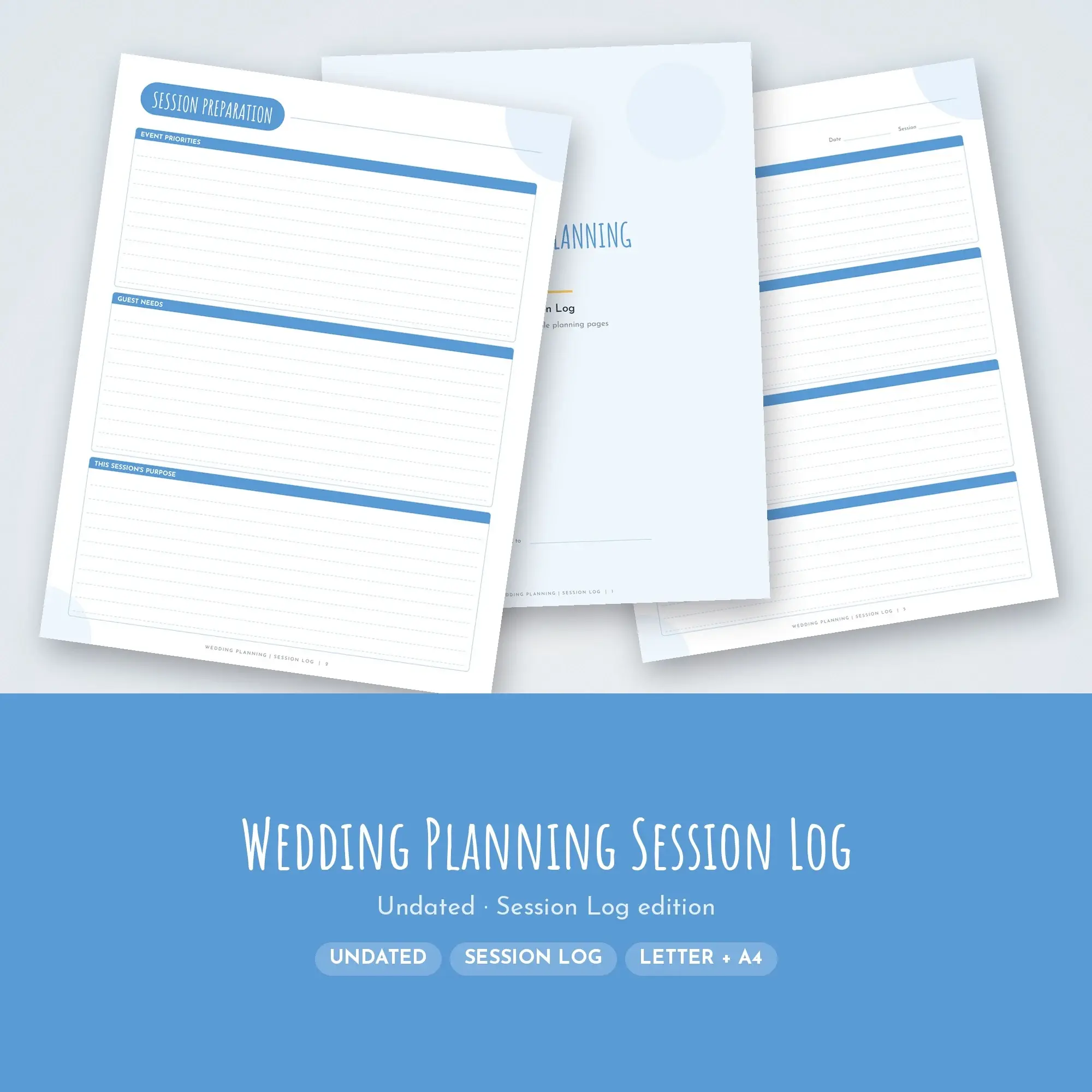 Wedding Planning Session Log Planner PDF - Sky Blue preview
