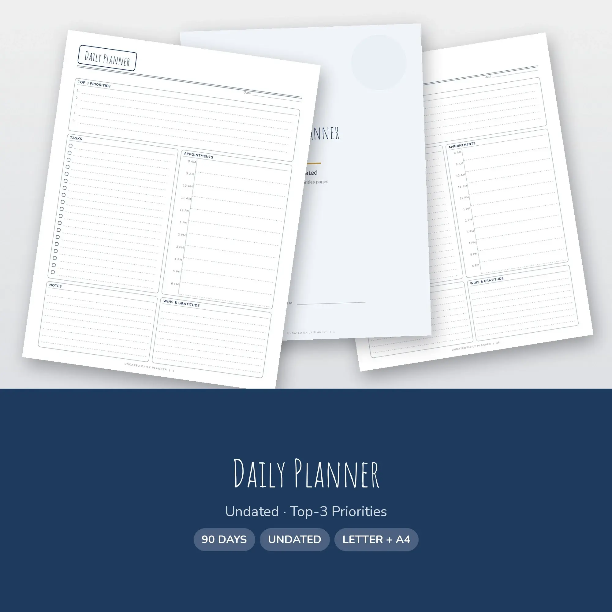 Daily Planner Printable - Top-3 Priorities Layout, Undated preview