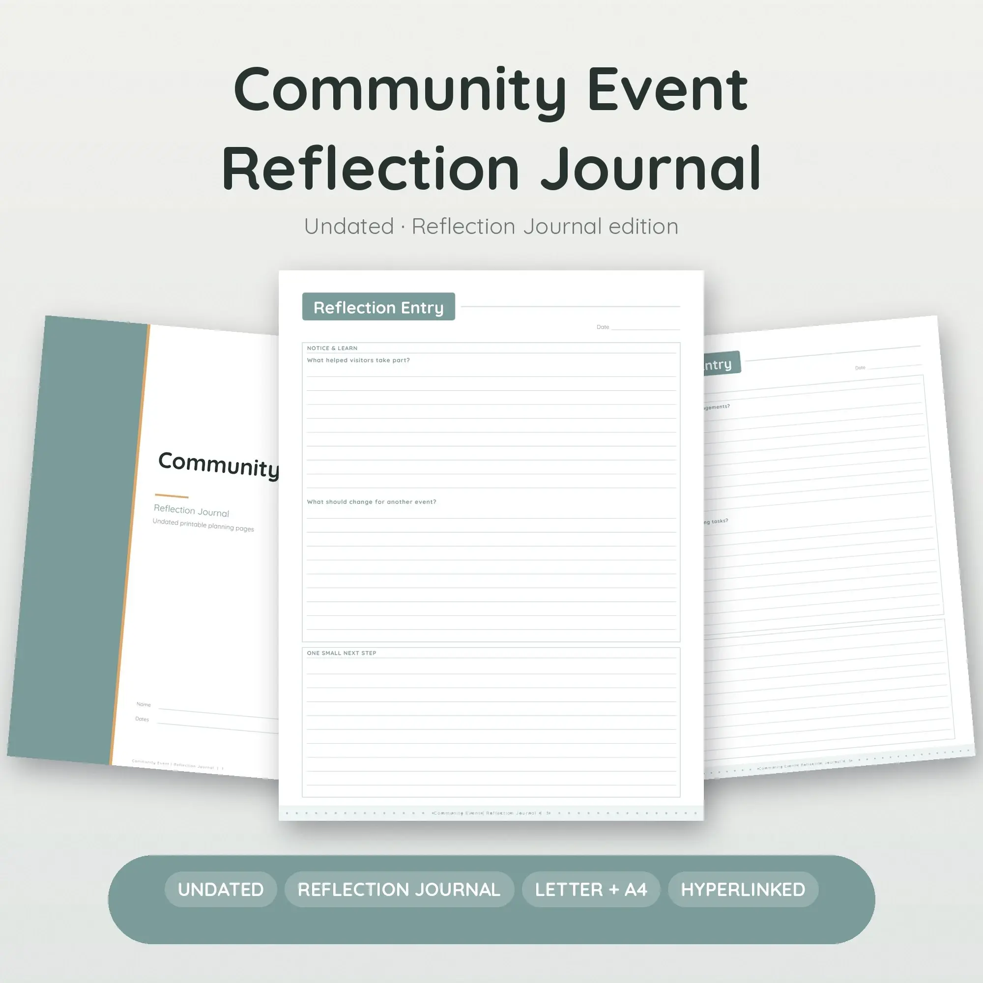 Community Event Reflection Journal Planner PDF - Seafoam preview