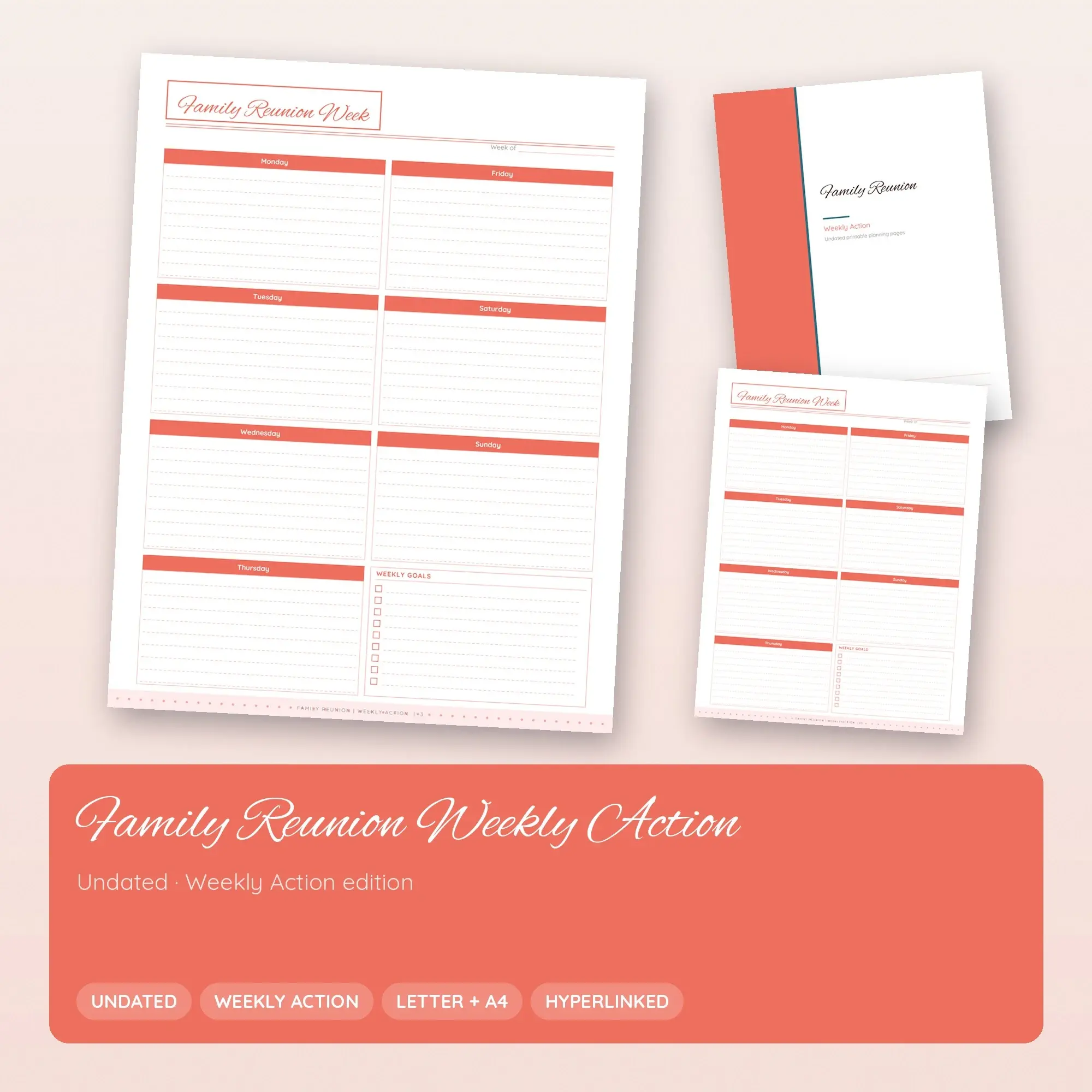 Family Reunion Weekly Action Planner PDF - Coral preview