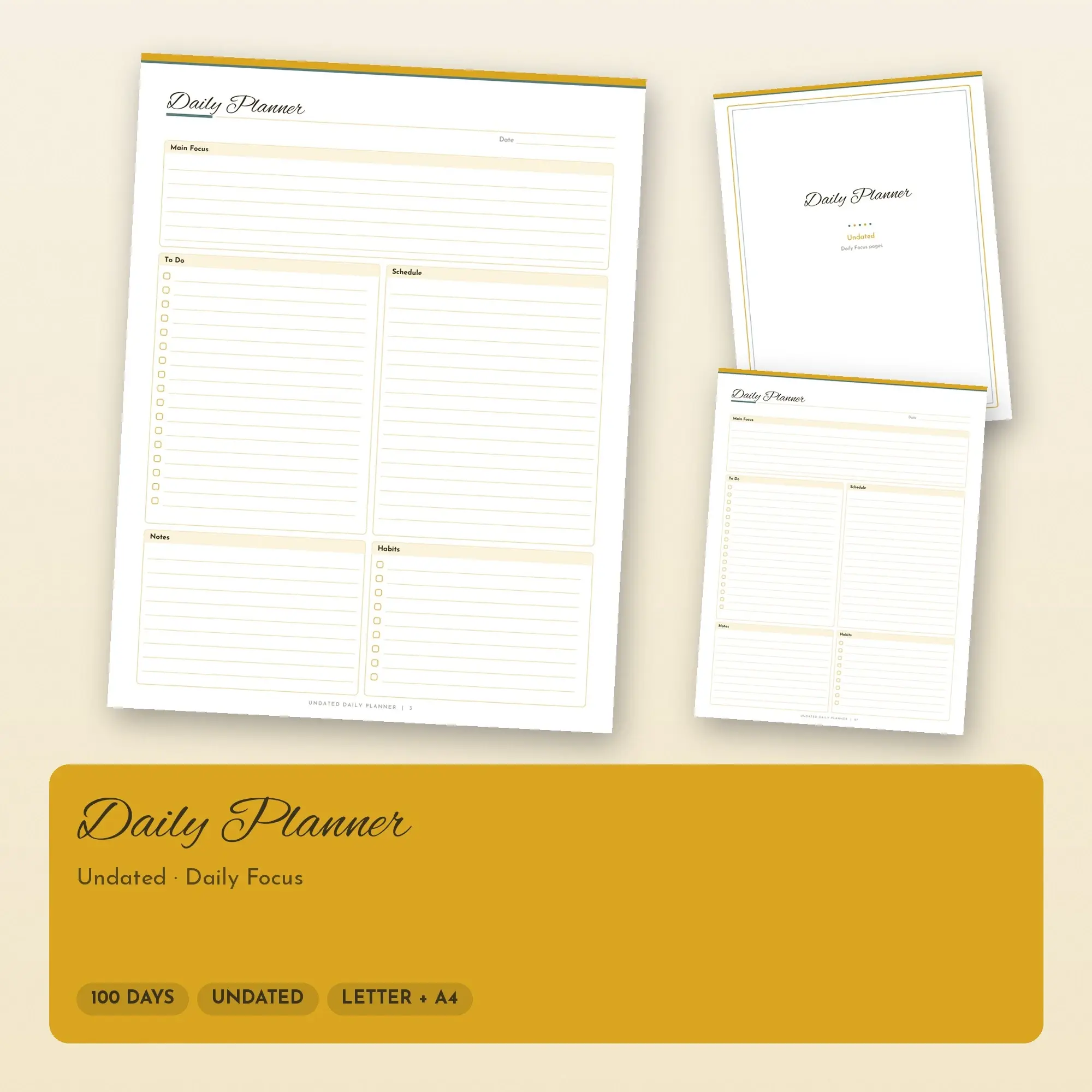 Daily Focus Daily Planner Printable, Boho Mustard preview