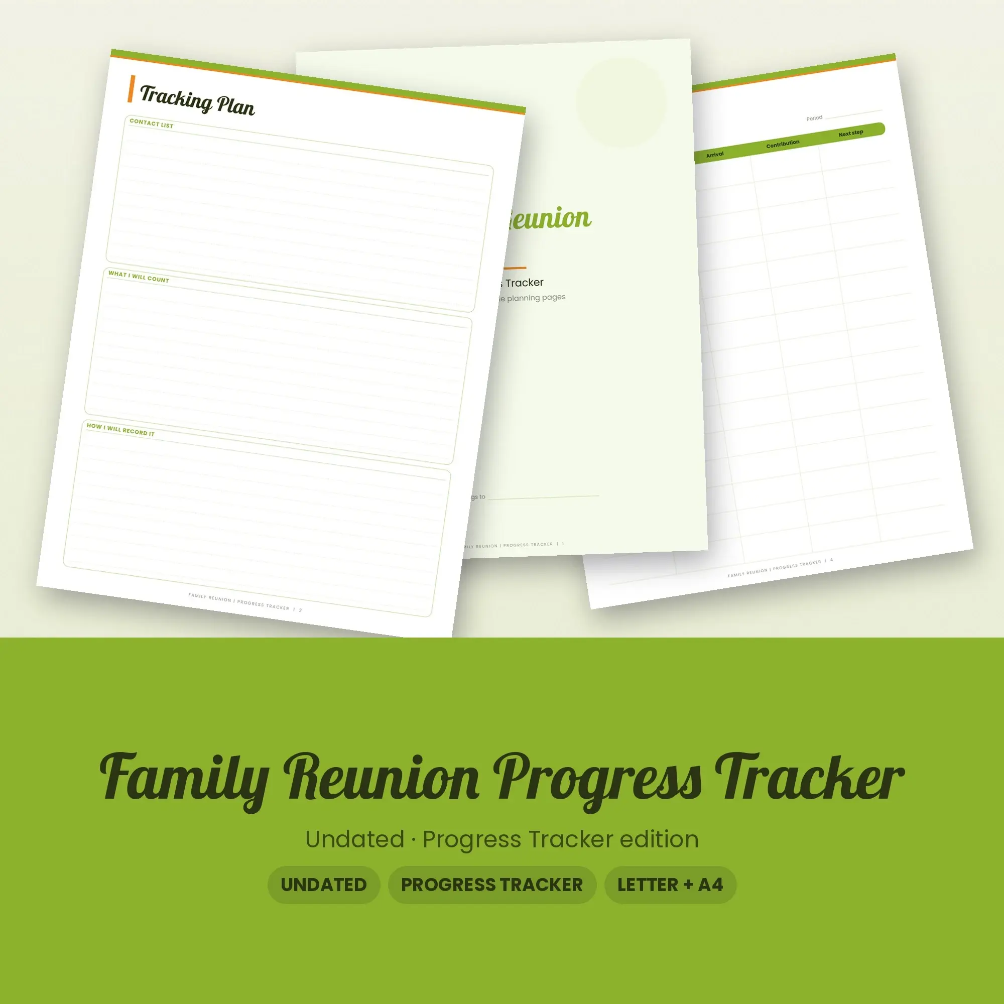 Family Reunion Progress Tracker Planner PDF - Lime preview