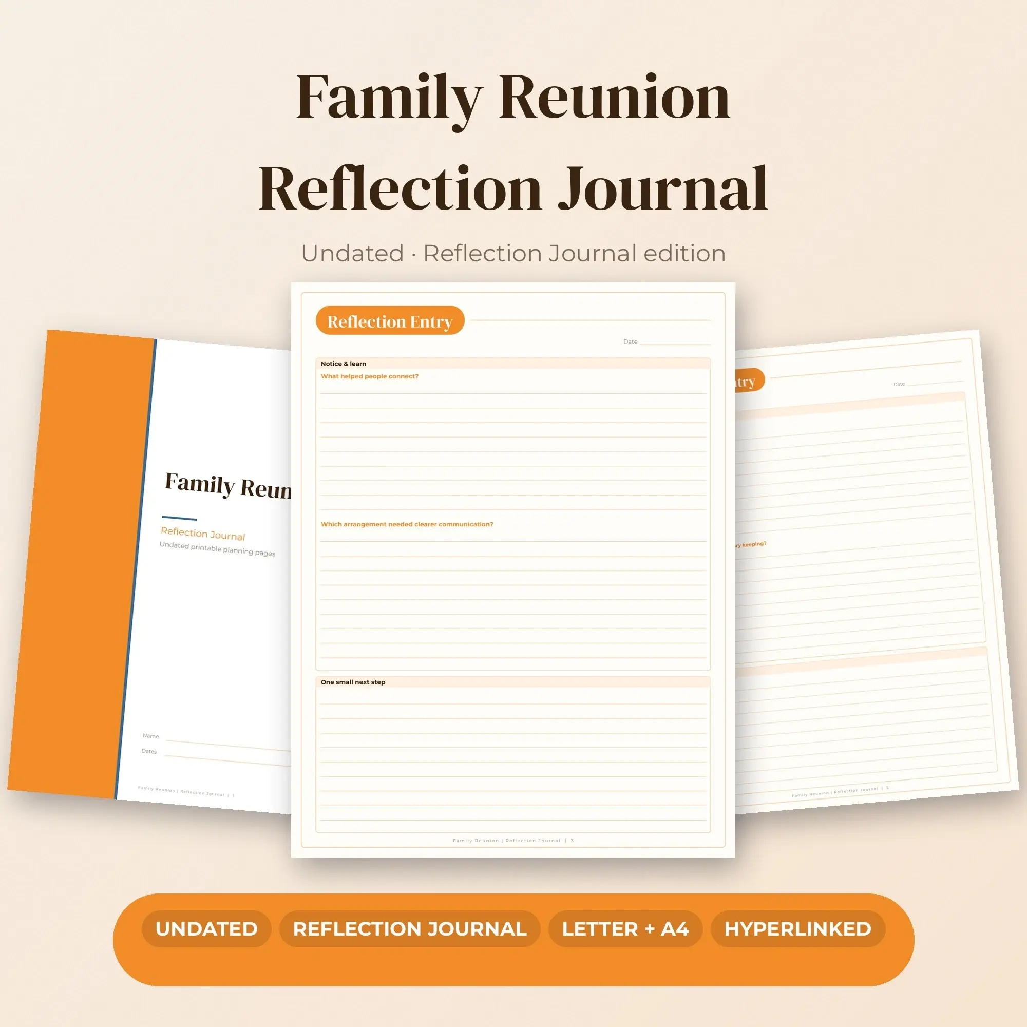 Family Reunion Reflection Journal Planner PDF - Tangerine preview