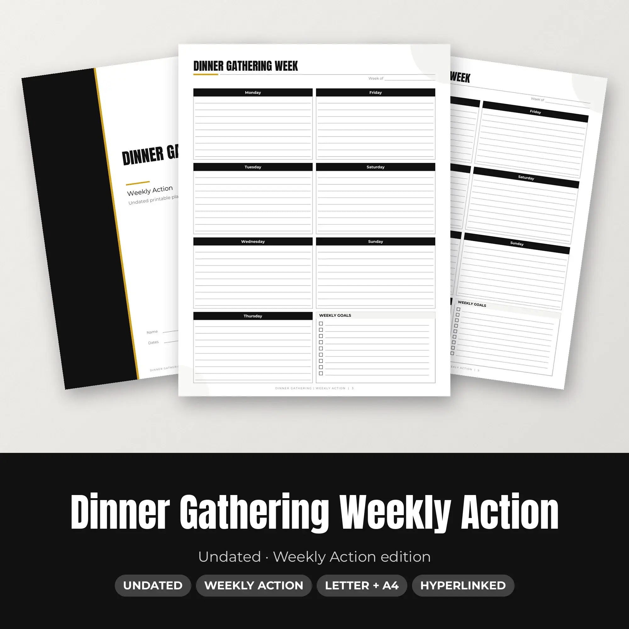 Dinner Gathering Weekly Action Planner PDF - Ink Black preview