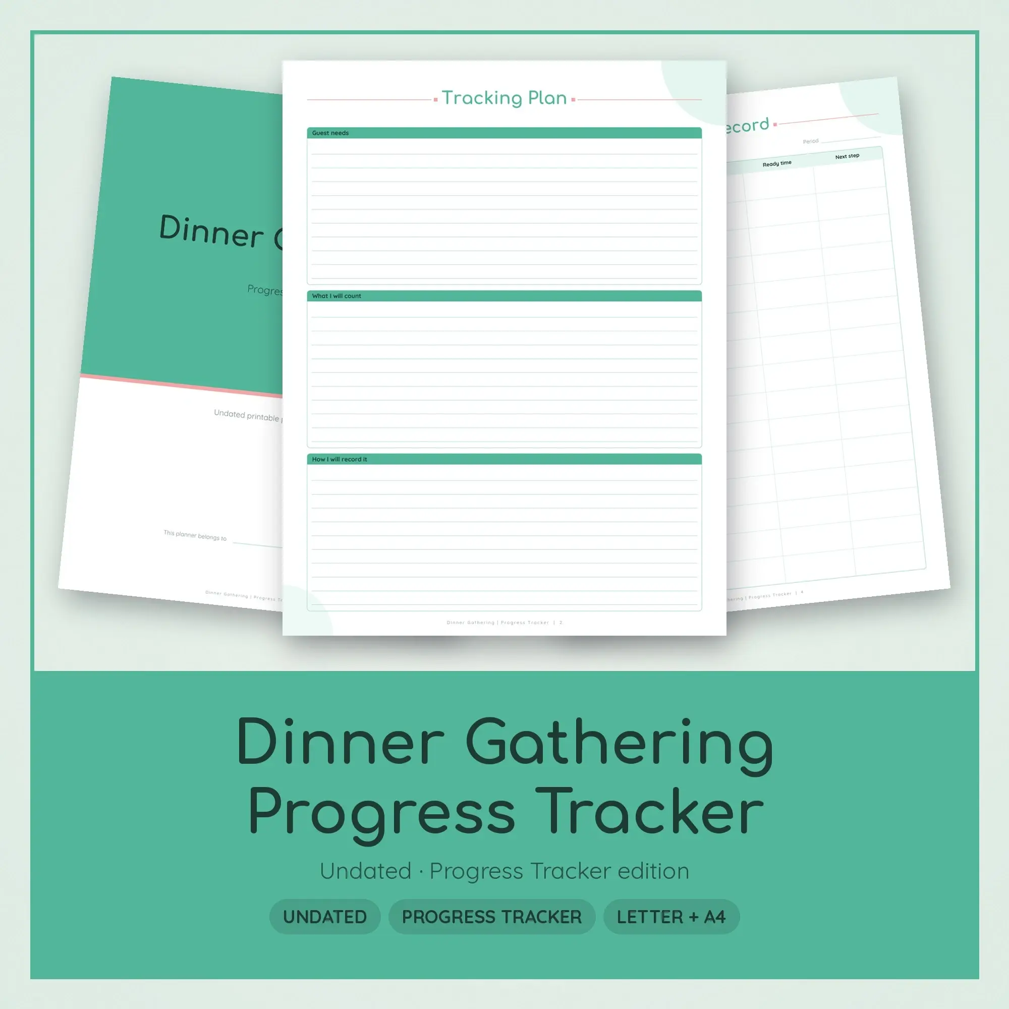 Dinner Gathering Progress Tracker Planner PDF - Mint preview