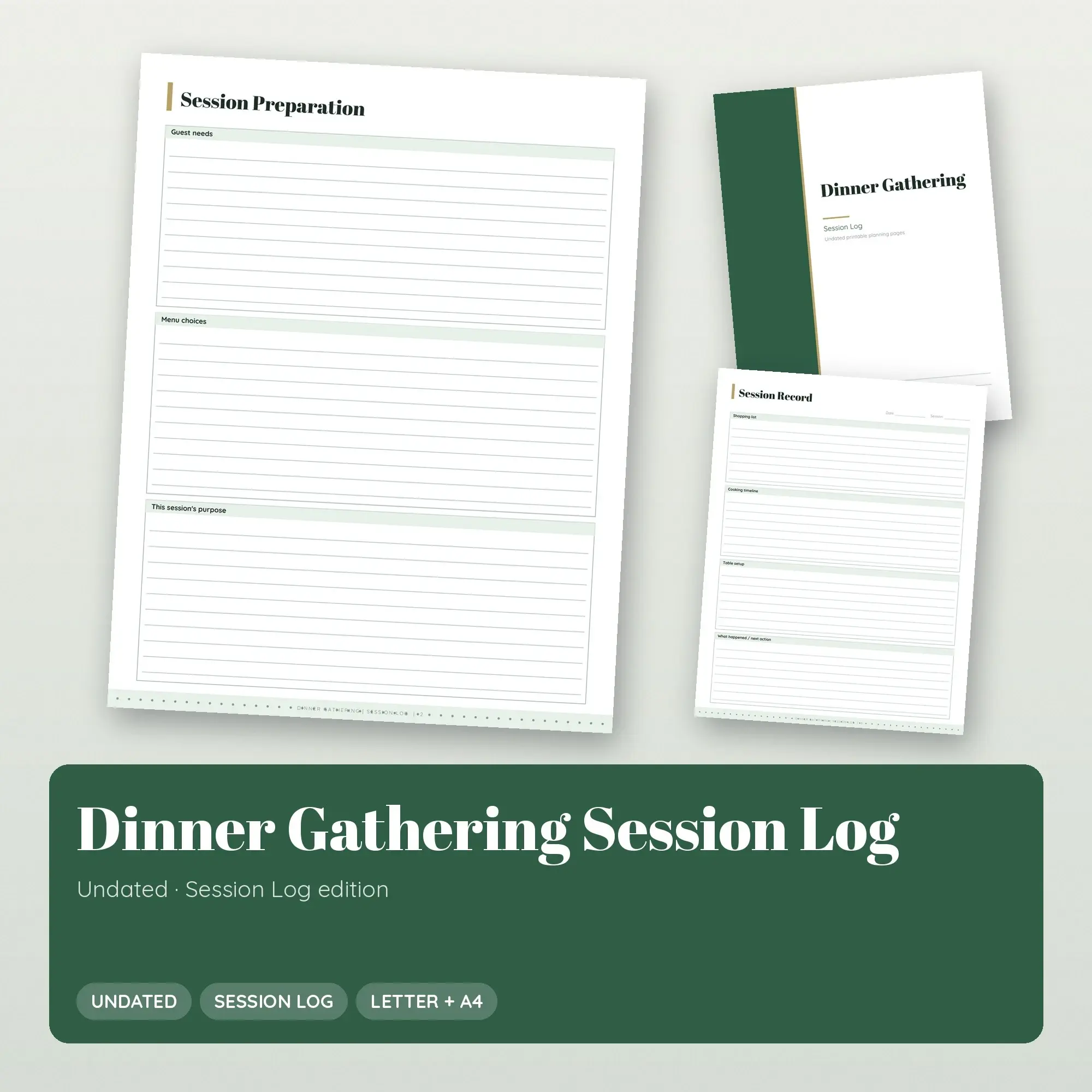 Dinner Gathering Session Log Planner PDF - Forest preview