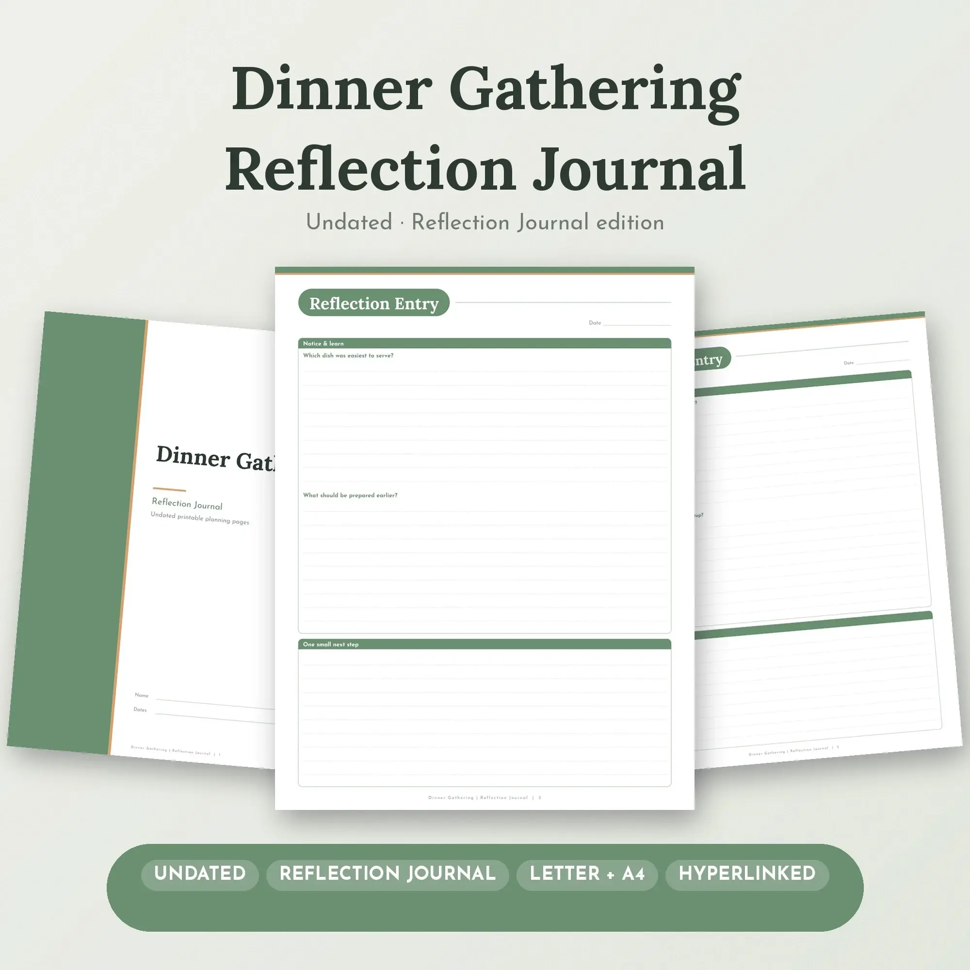 Dinner Gathering Reflection Journal Planner PDF - Sage preview