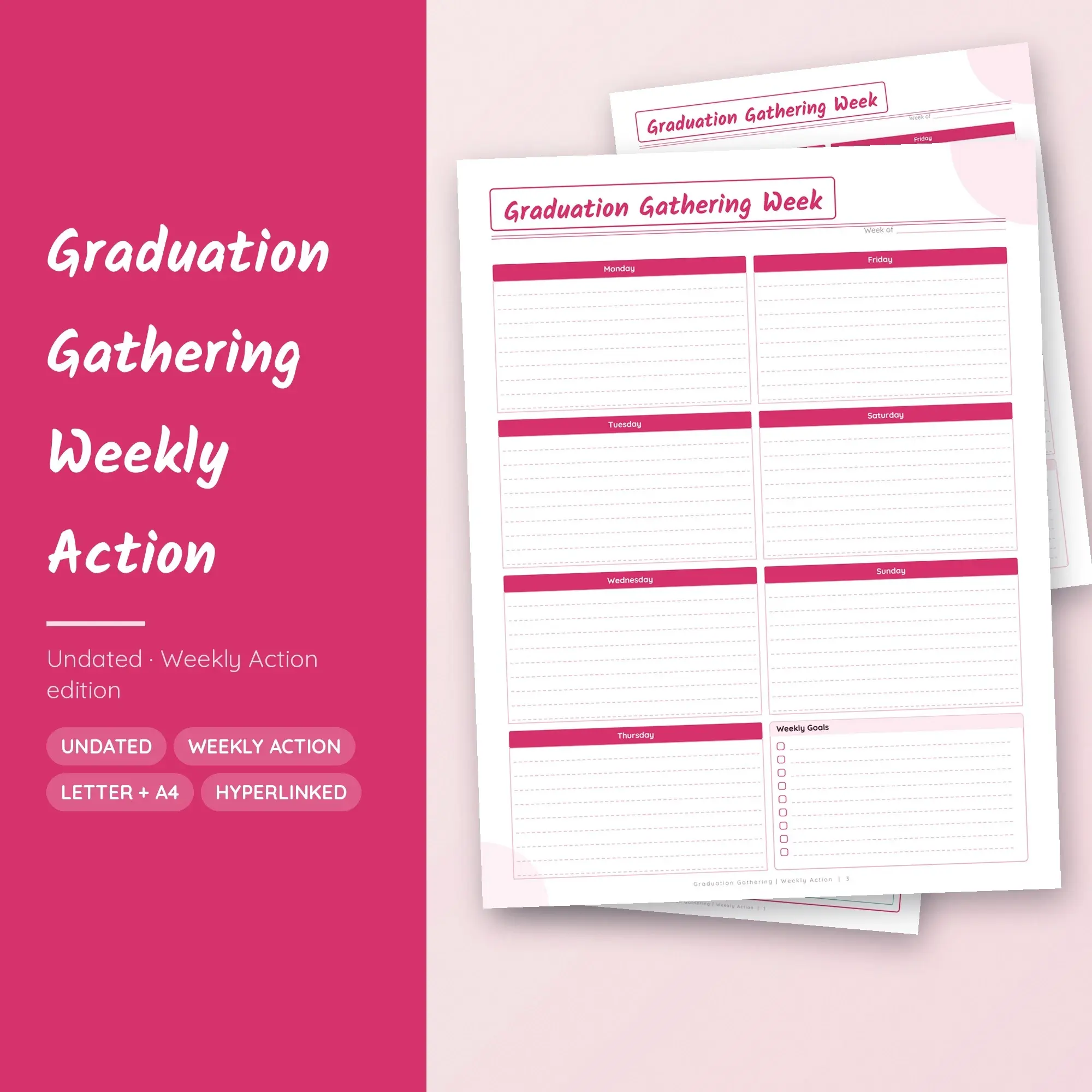 Graduation Gathering Weekly Action Planner PDF - Raspberry preview