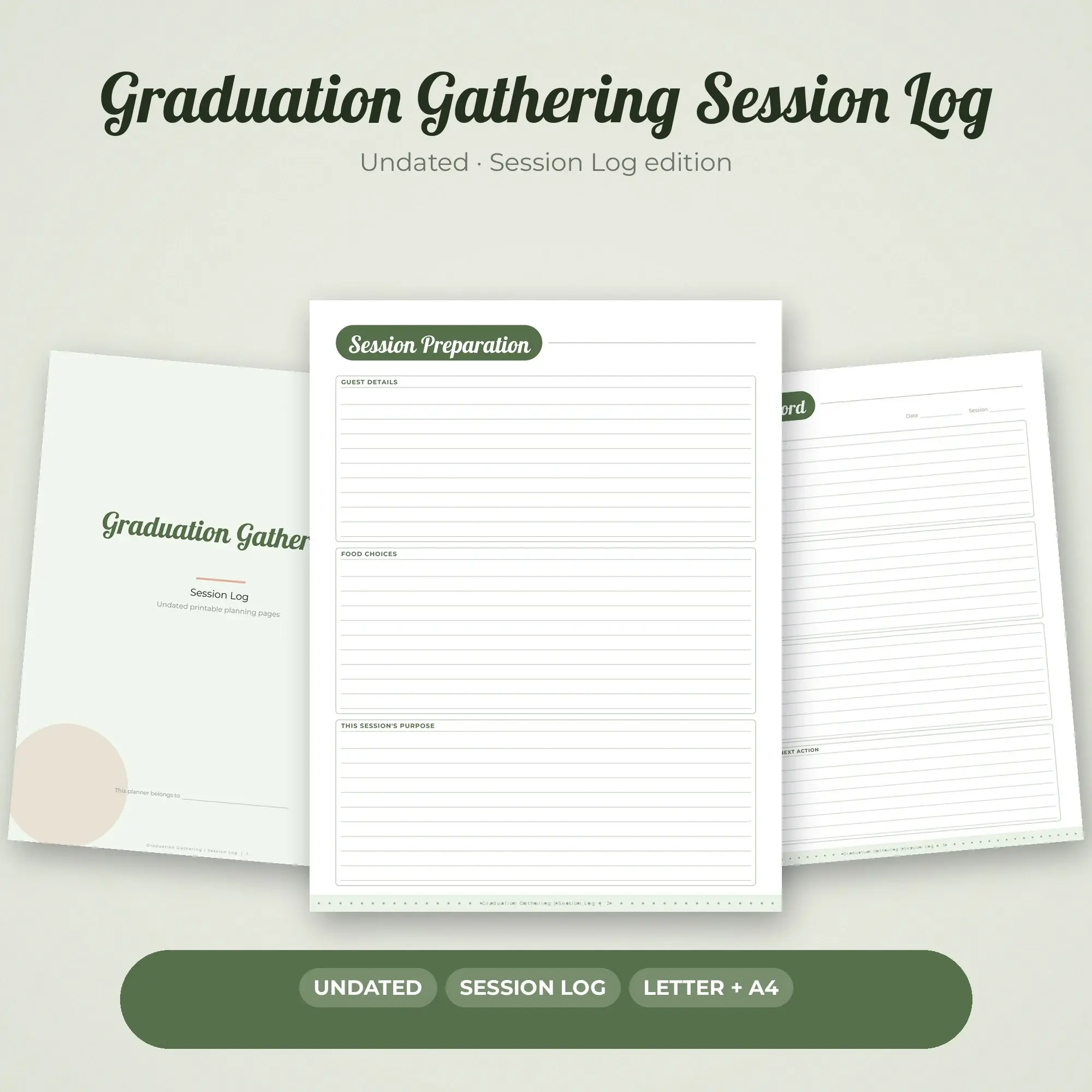 Graduation Gathering Session Log Planner PDF - Moss preview