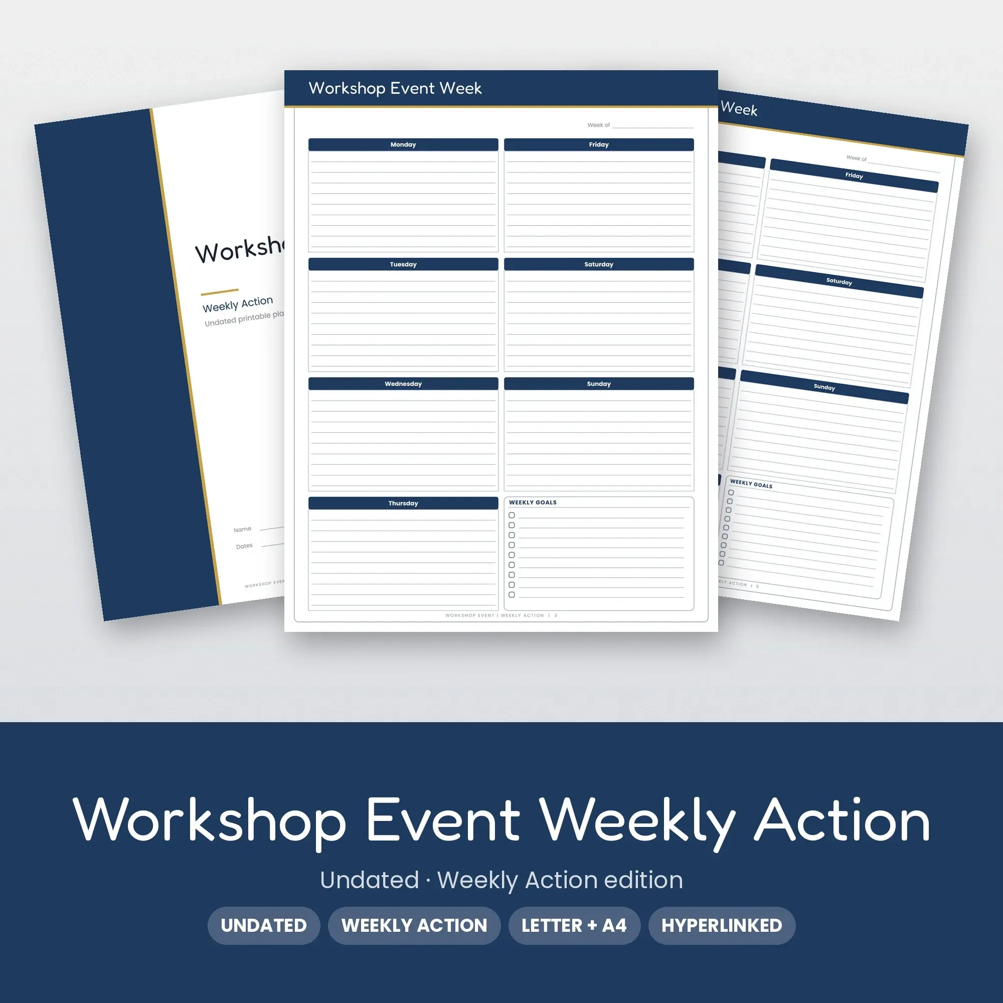 Workshop Event Weekly Action Planner PDF - Navy preview