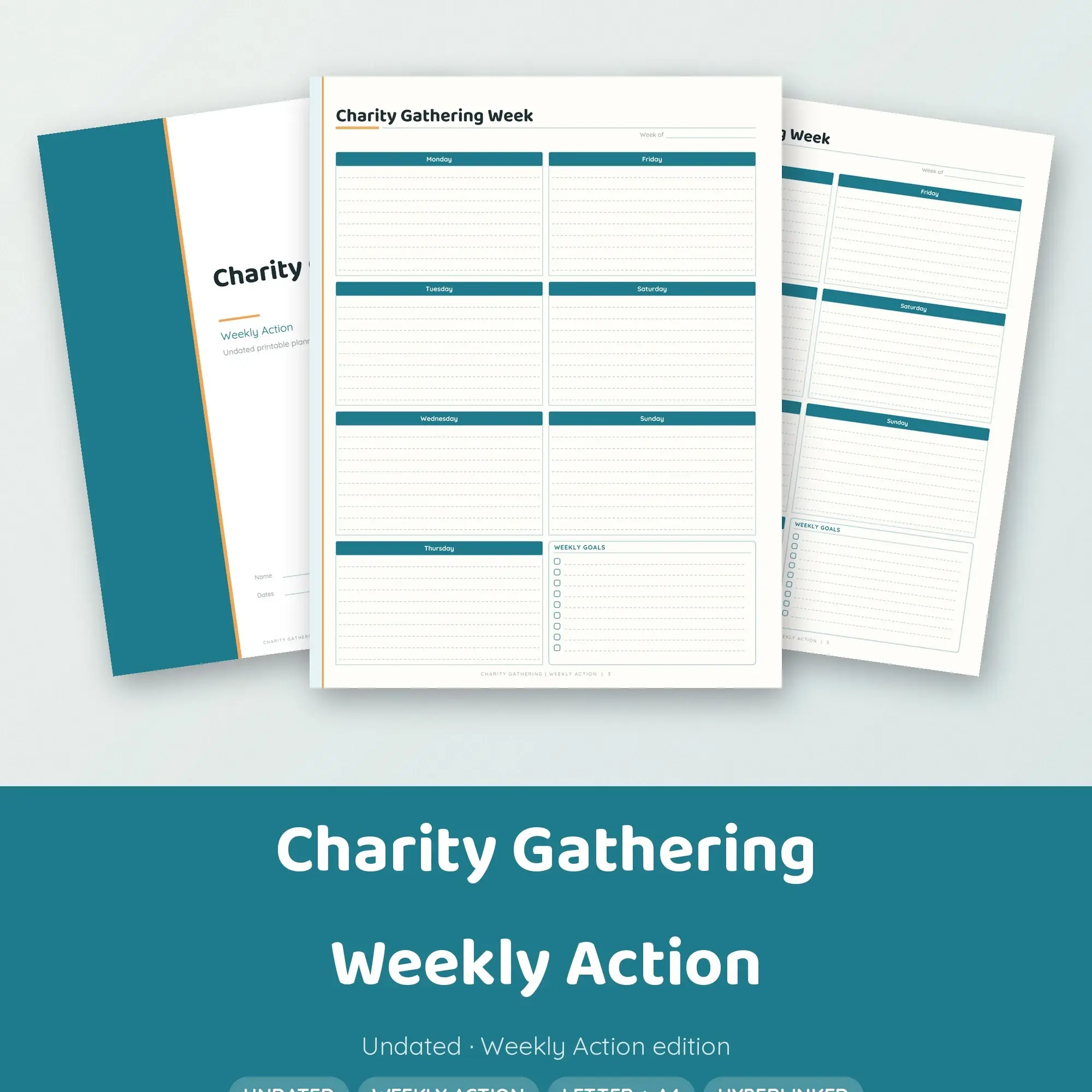 Charity Gathering Weekly Action Planner PDF - Ocean Teal preview