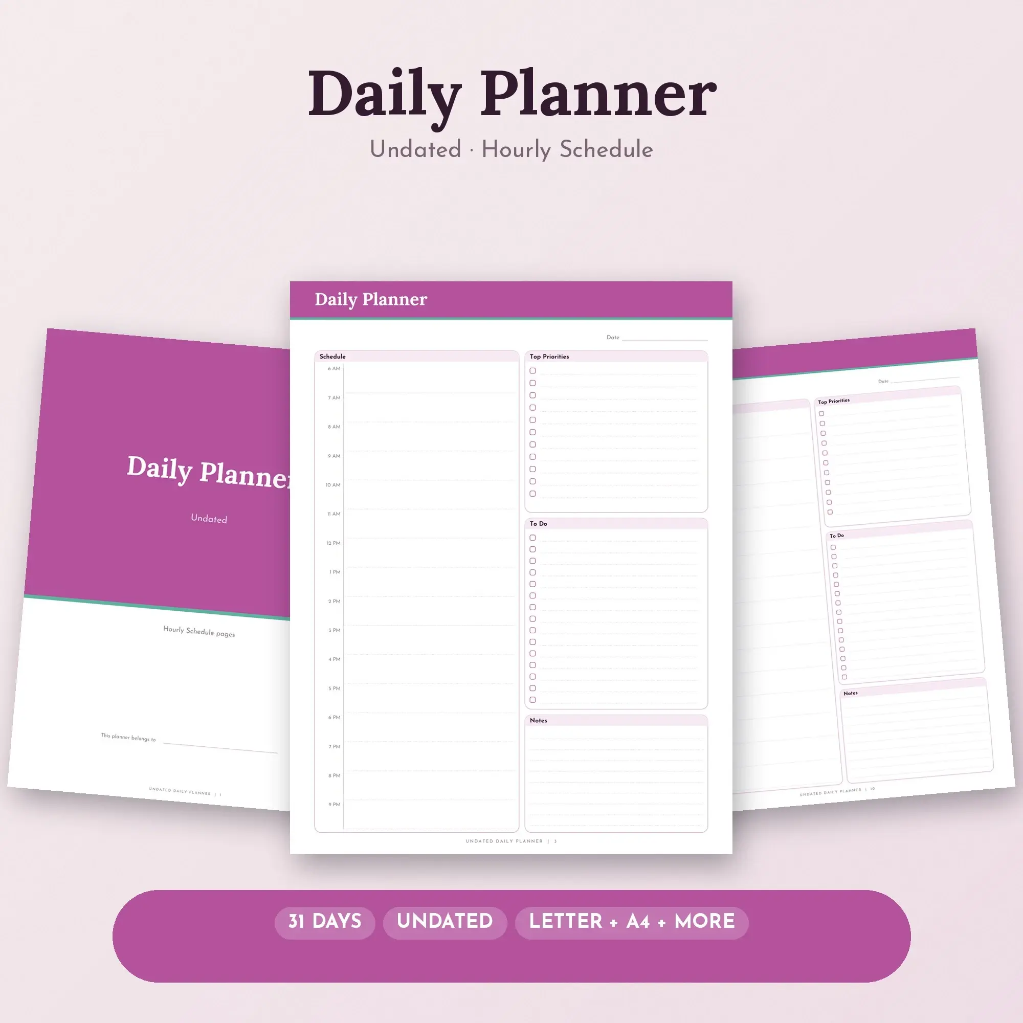Refined Daily Planner Printable, Undated Orchid PDF preview