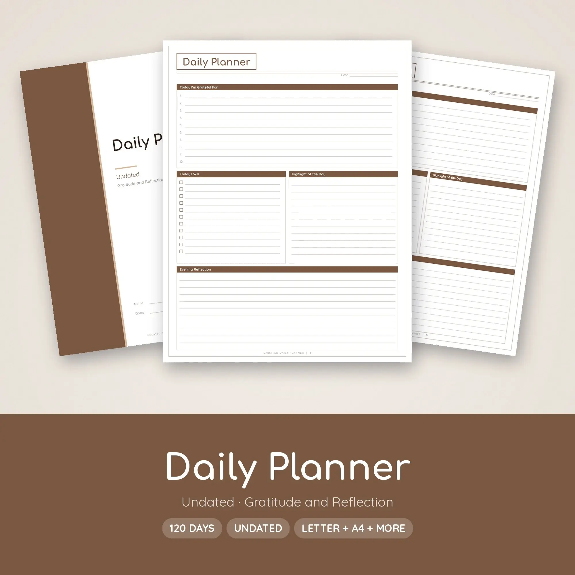 Daily Planner Undated Printable, 120 Pages, Cocoa preview