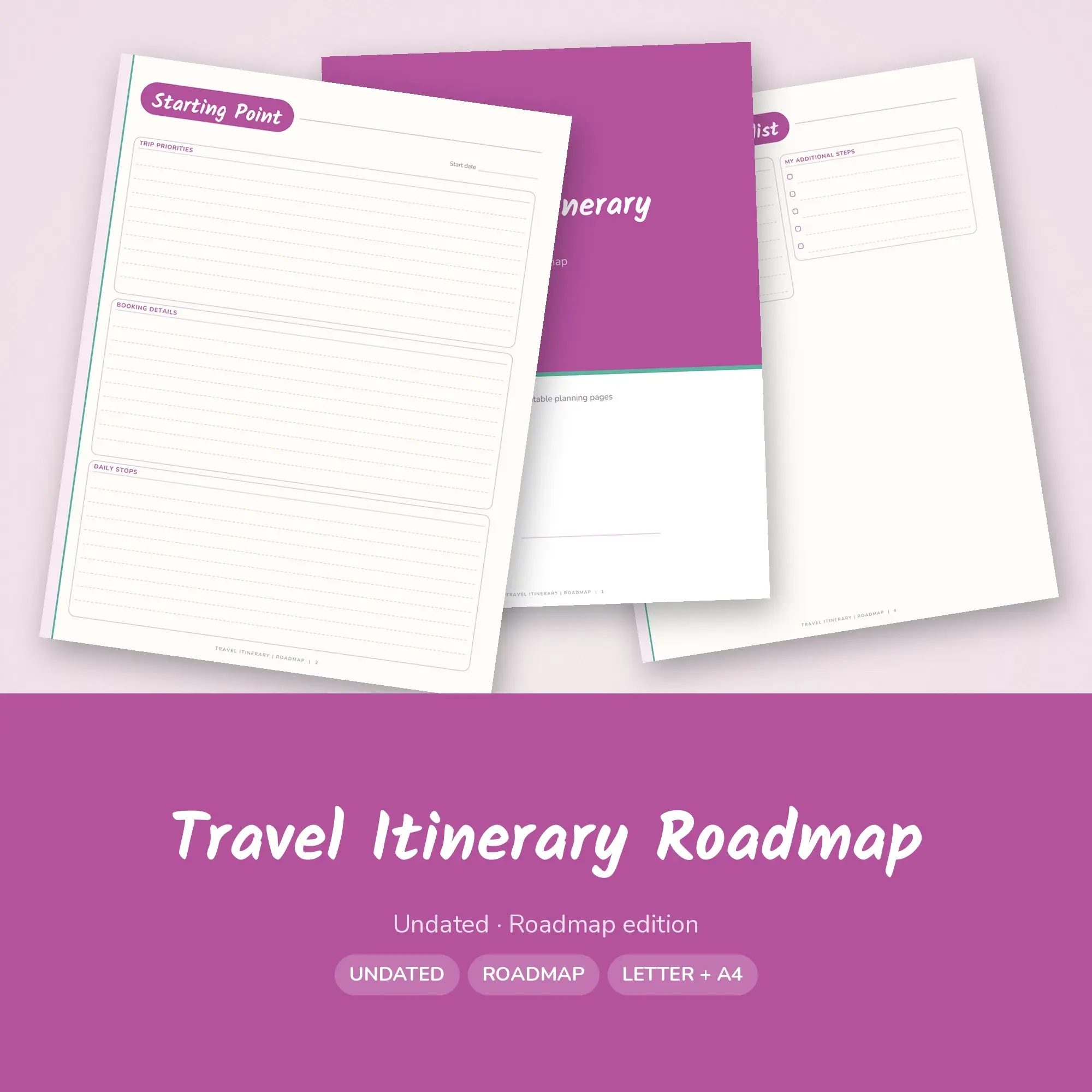Travel Itinerary Roadmap Planner PDF - Orchid preview