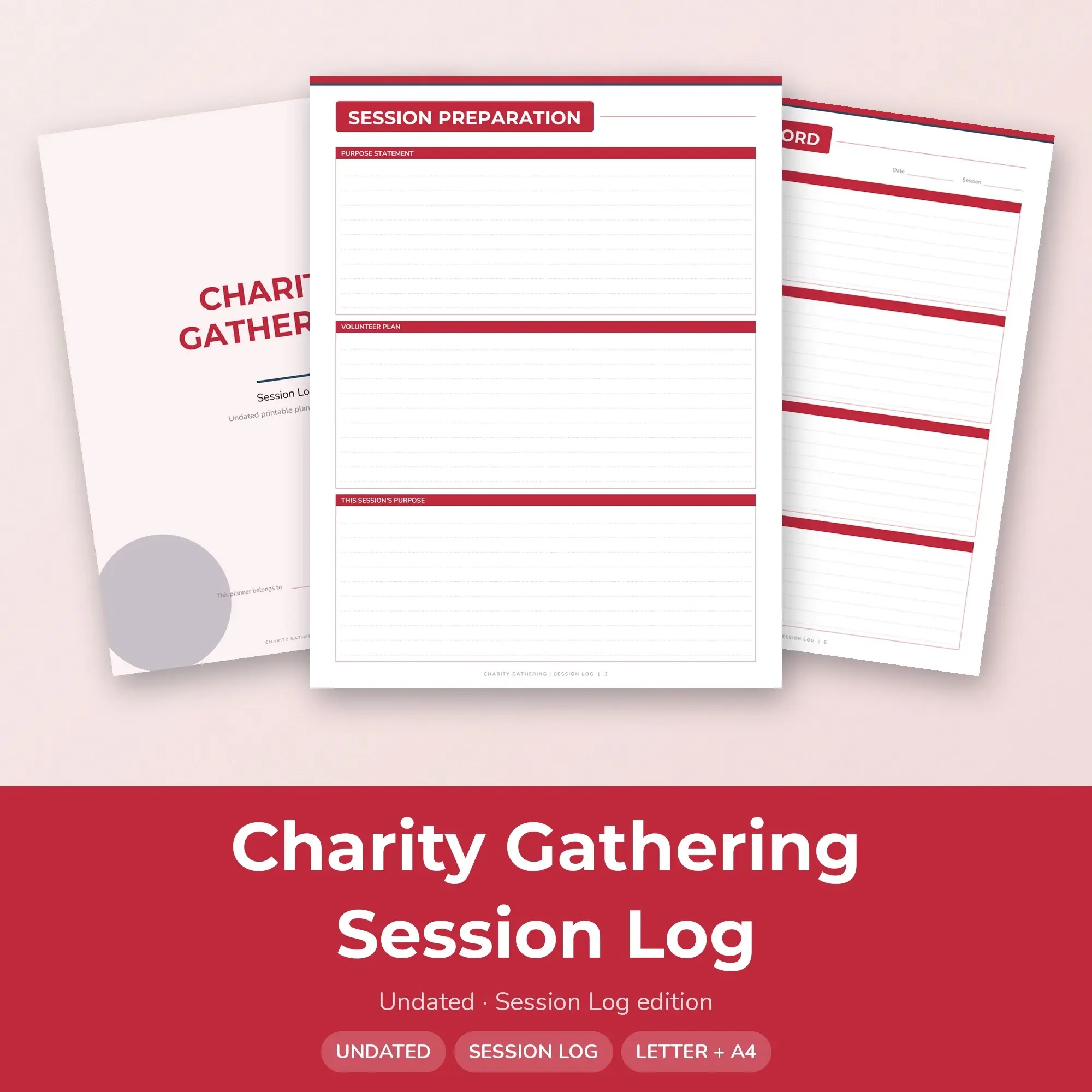 Charity Gathering Session Log Planner PDF - Cherry preview