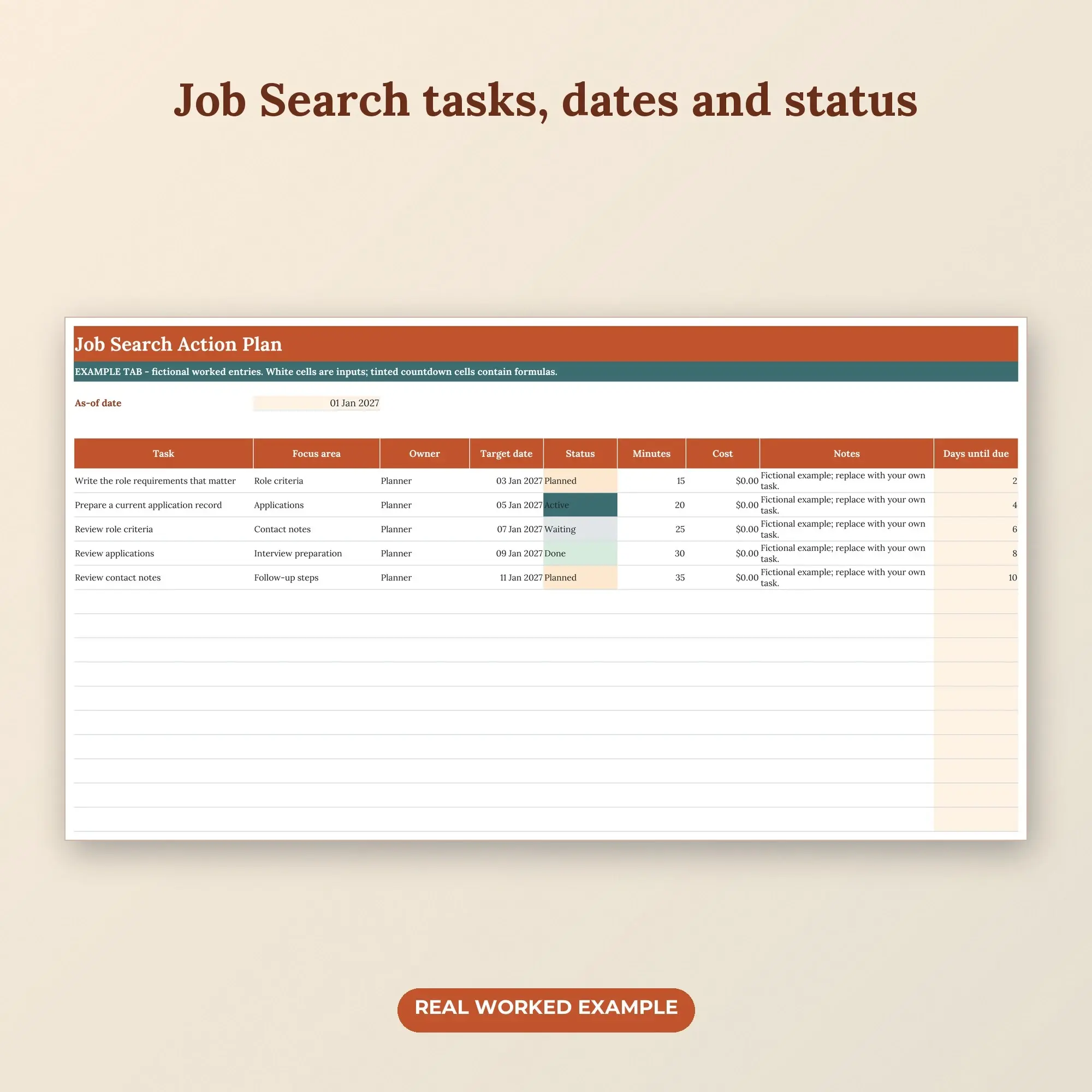 Job Search Action Tracker Spreadsheet, XLSX + ODS, preview 2 of 2