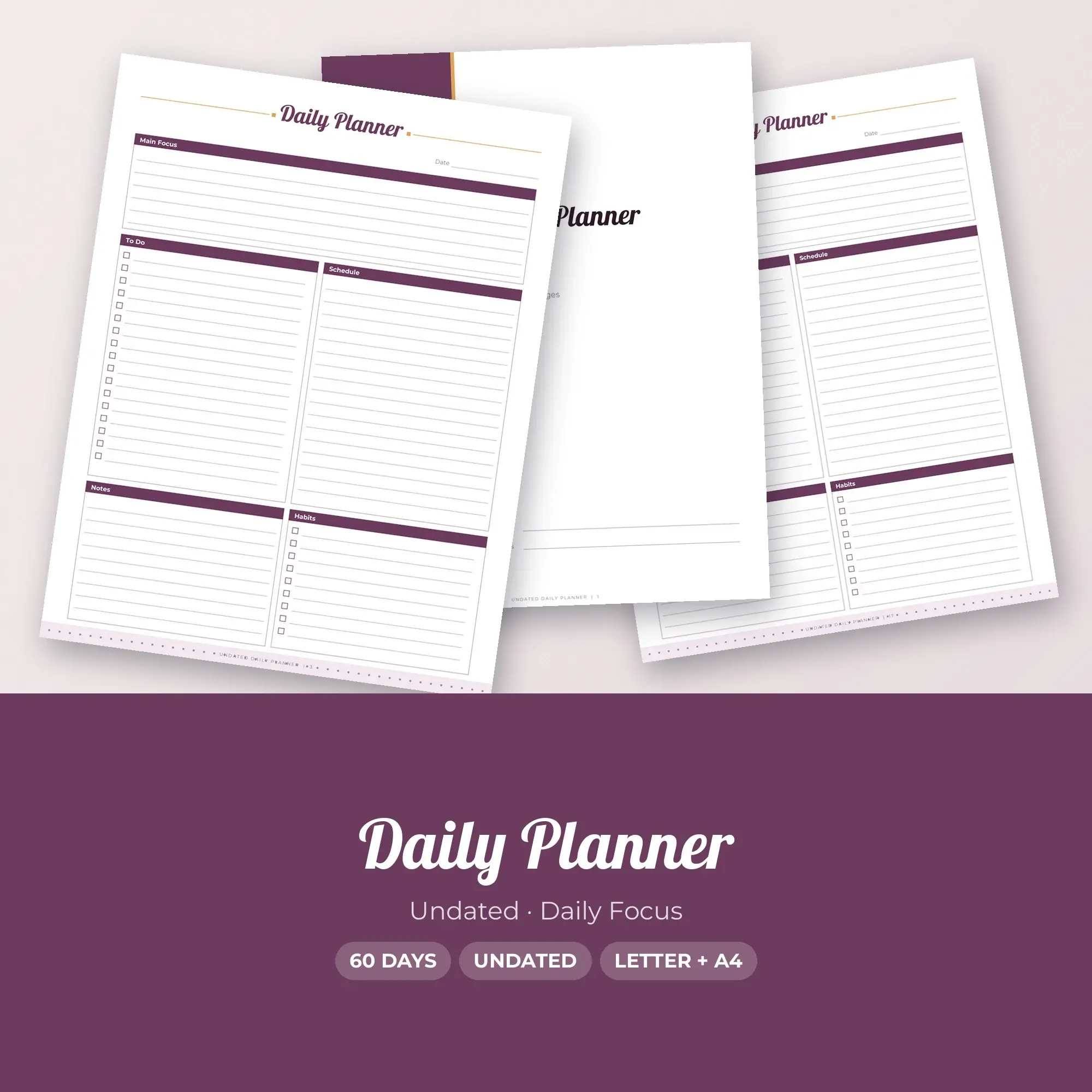 Daily Focus Daily Planner Printable, Romantic Plum preview