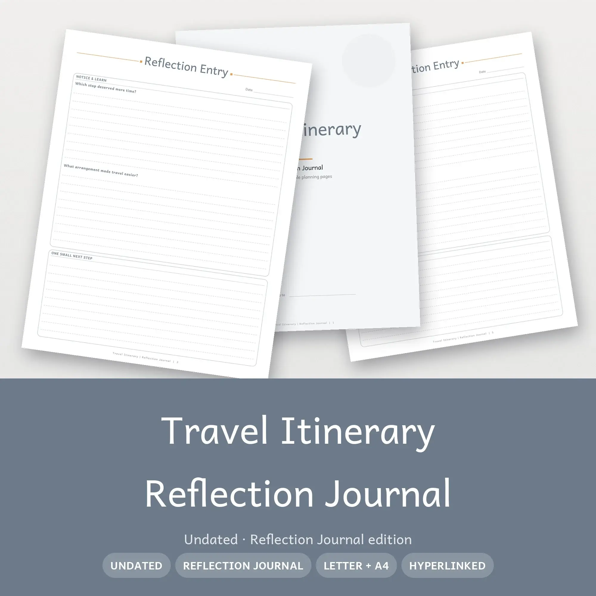 Travel Itinerary Reflection Journal Planner PDF - Pewter preview