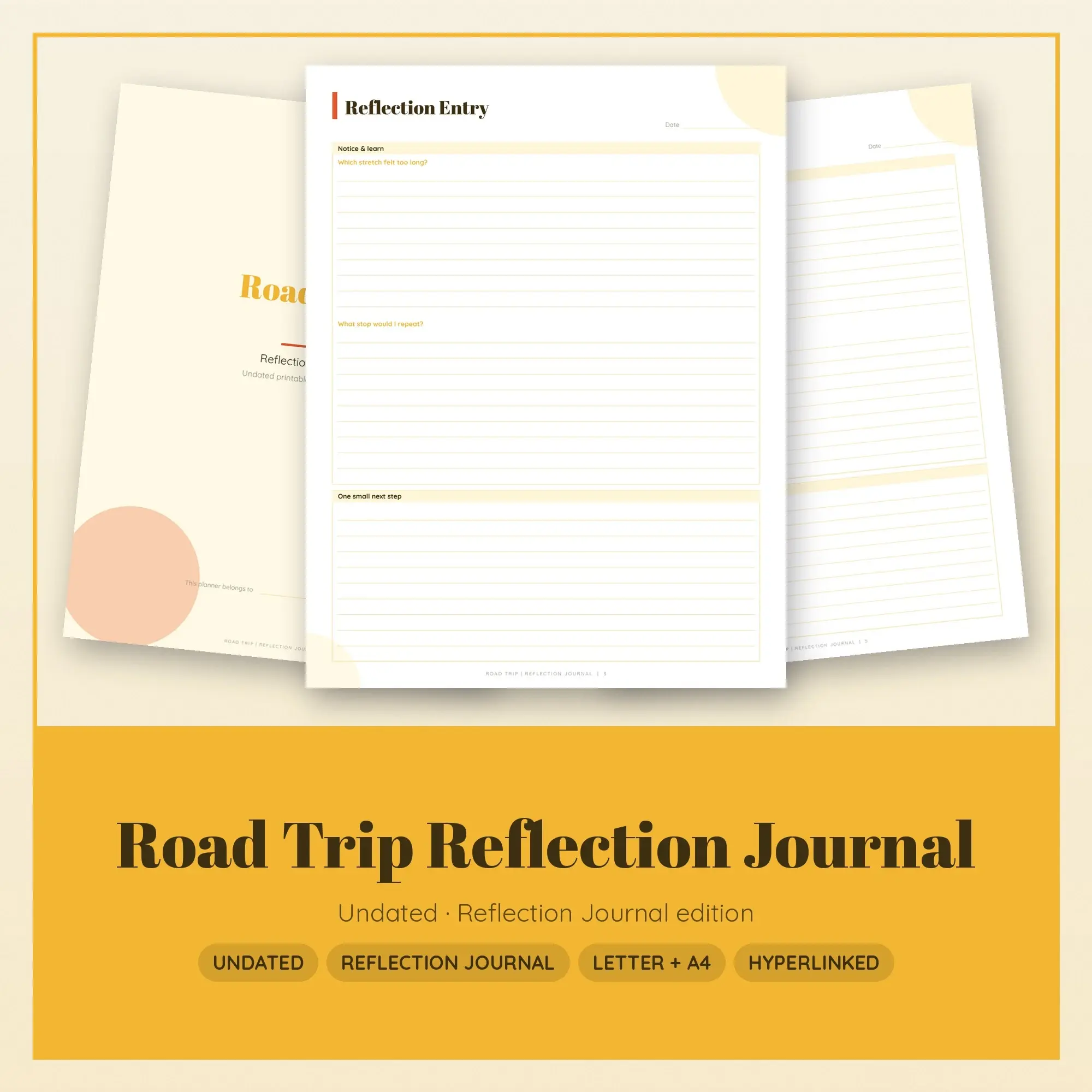 Road Trip Reflection Journal Planner PDF - Sunshine preview