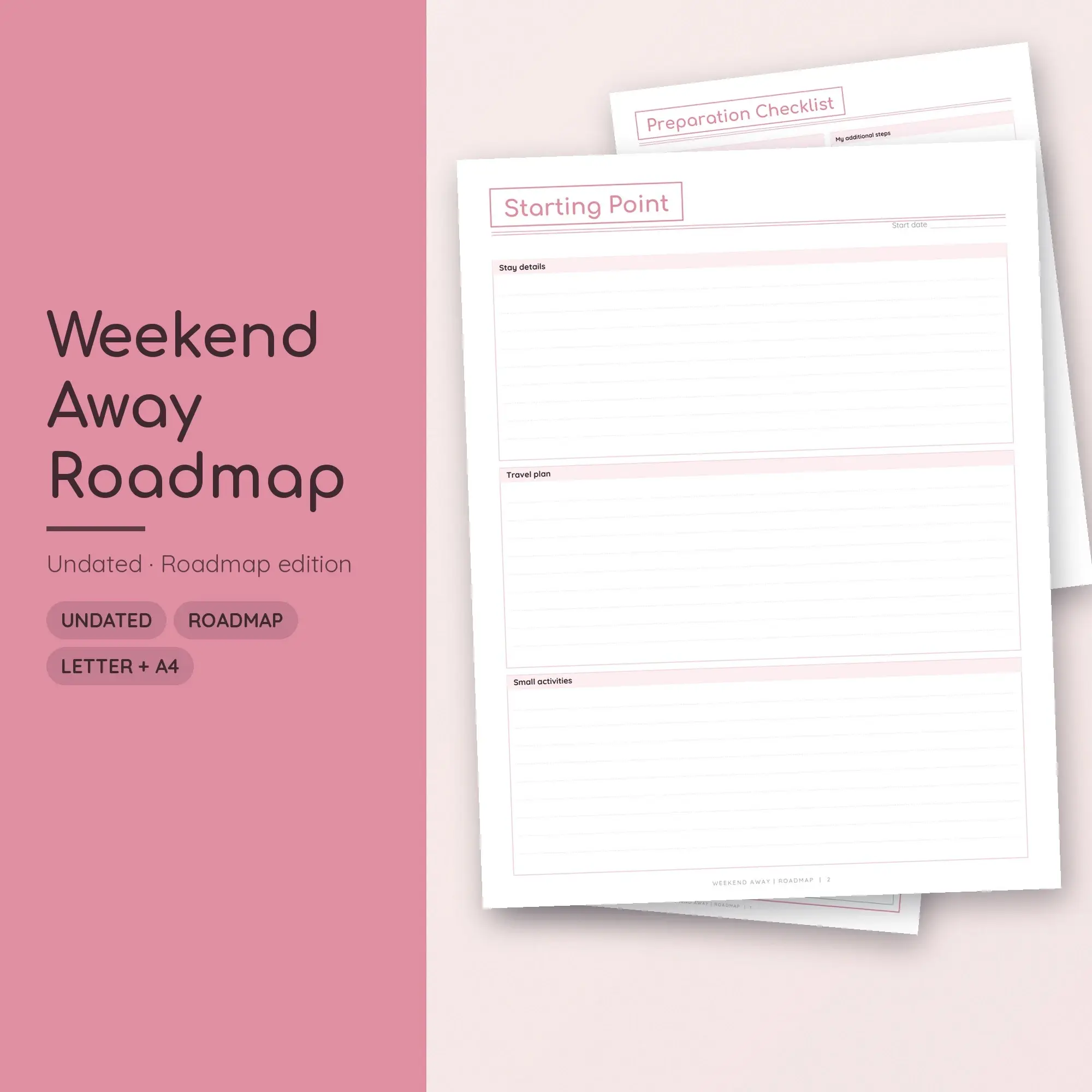 Weekend Away Roadmap Planner PDF - Blush preview