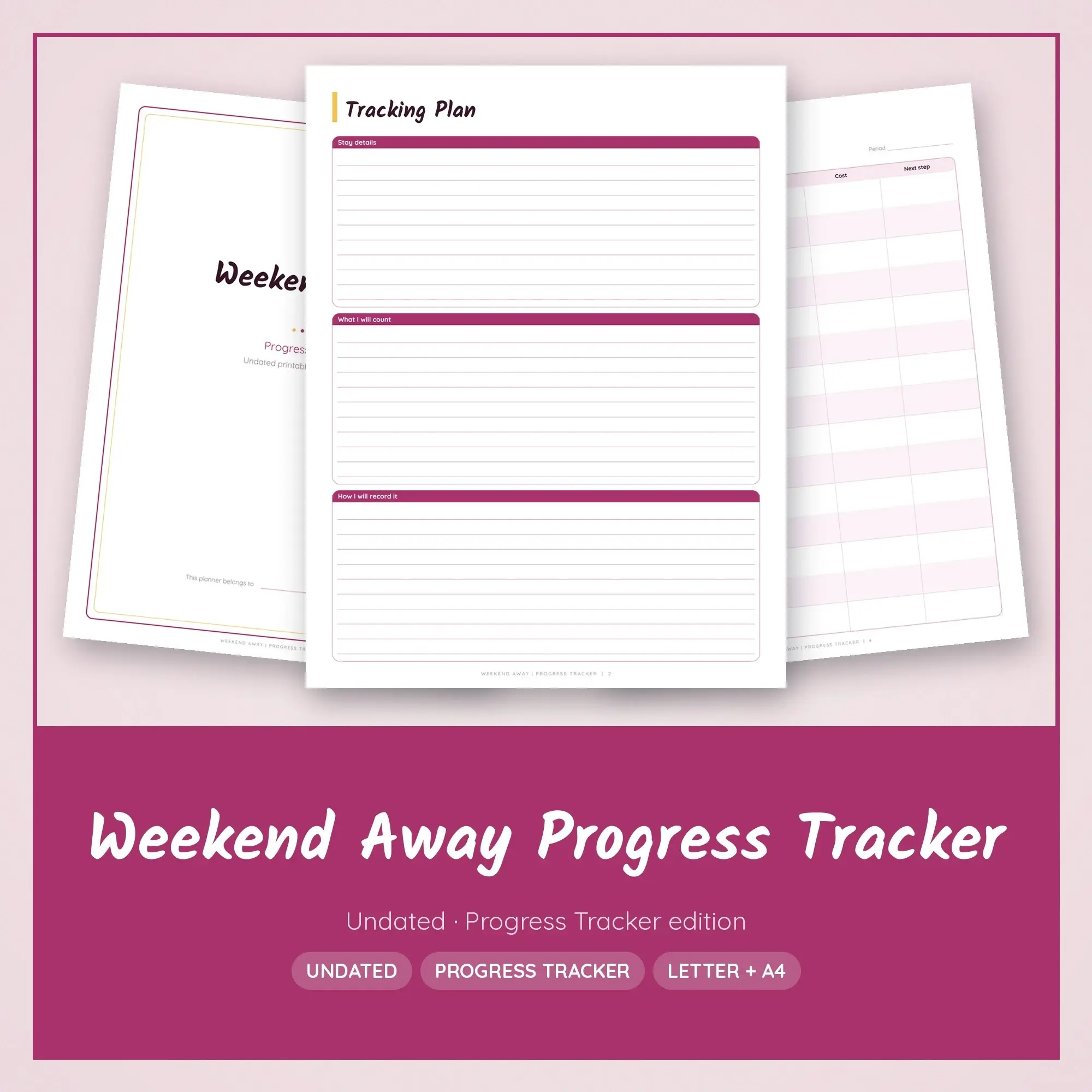 Weekend Away Progress Tracker Planner PDF - Berry preview