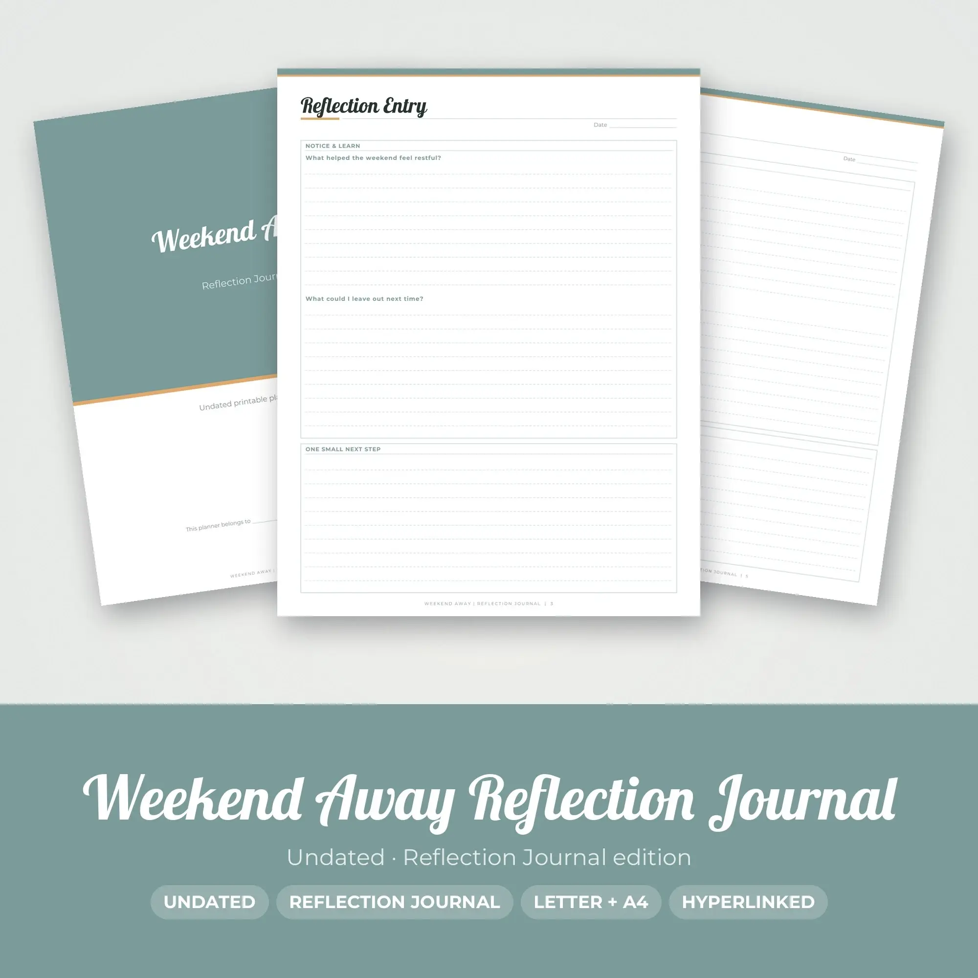 Weekend Away Reflection Journal Planner PDF - Seafoam preview