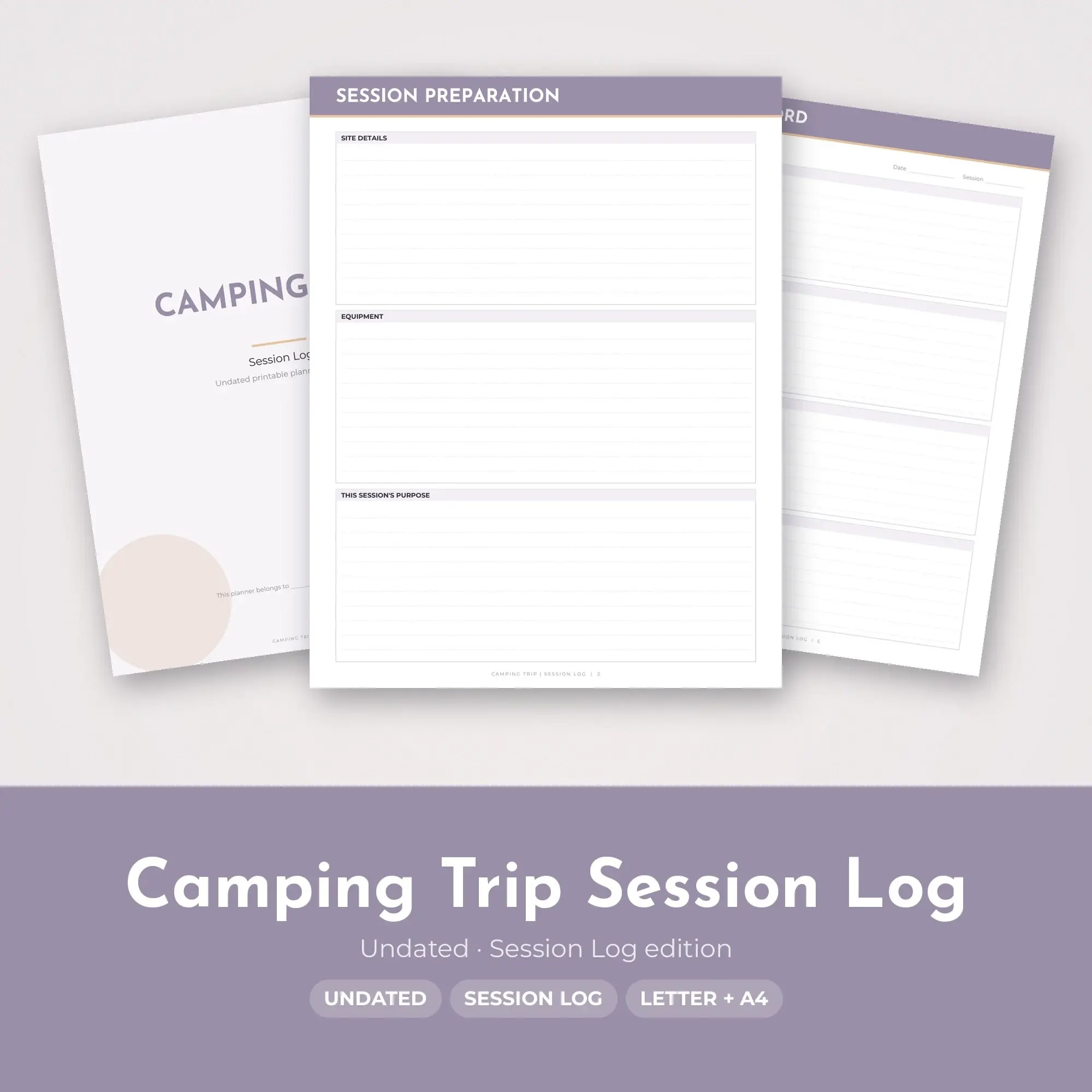 Camping Trip Session Log Planner PDF - Lilac preview