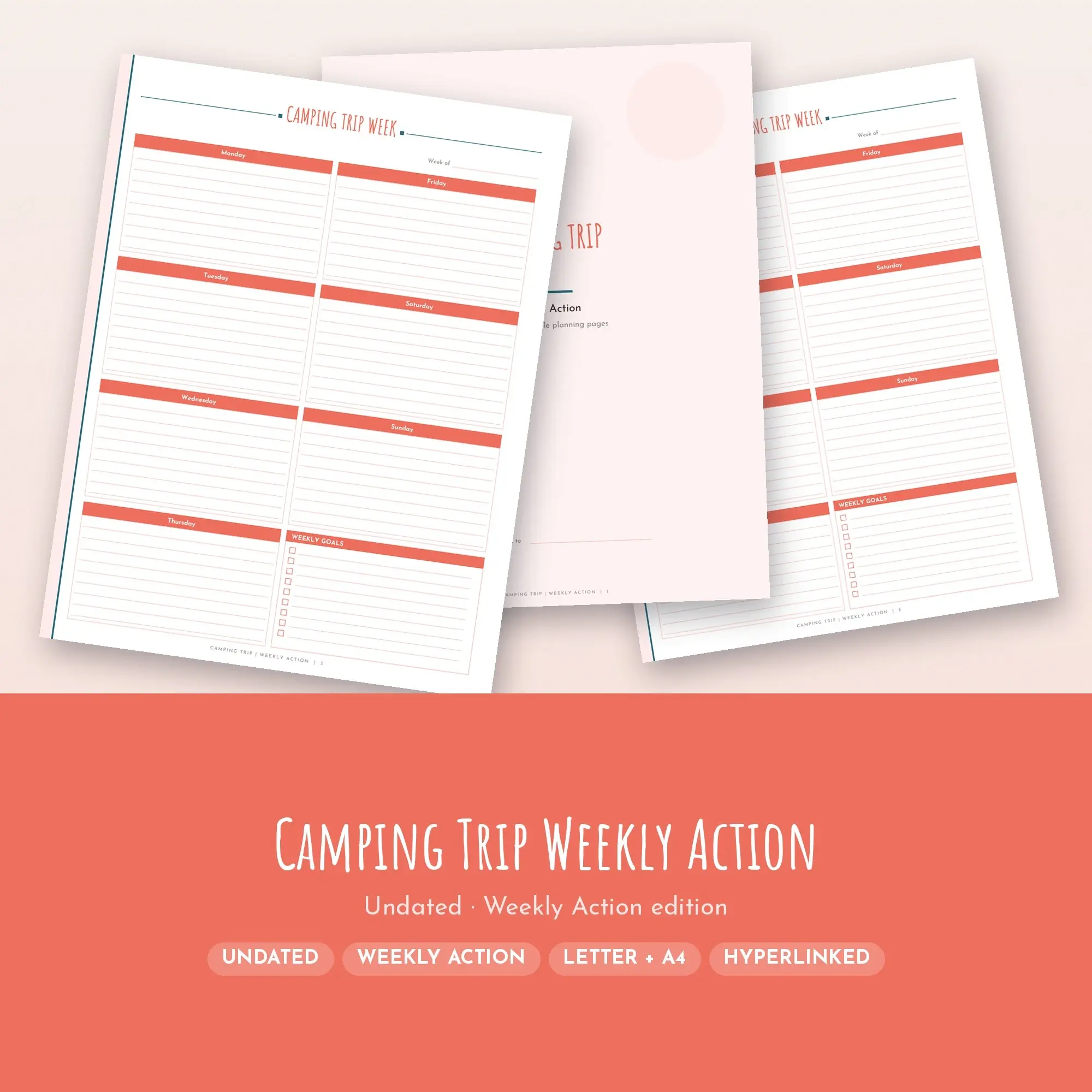 Camping Trip Weekly Action Planner PDF - Coral preview