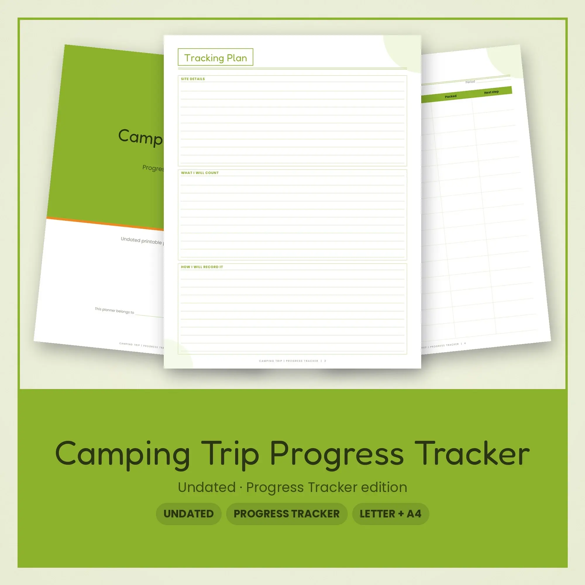 Camping Trip Progress Tracker Planner PDF - Lime preview