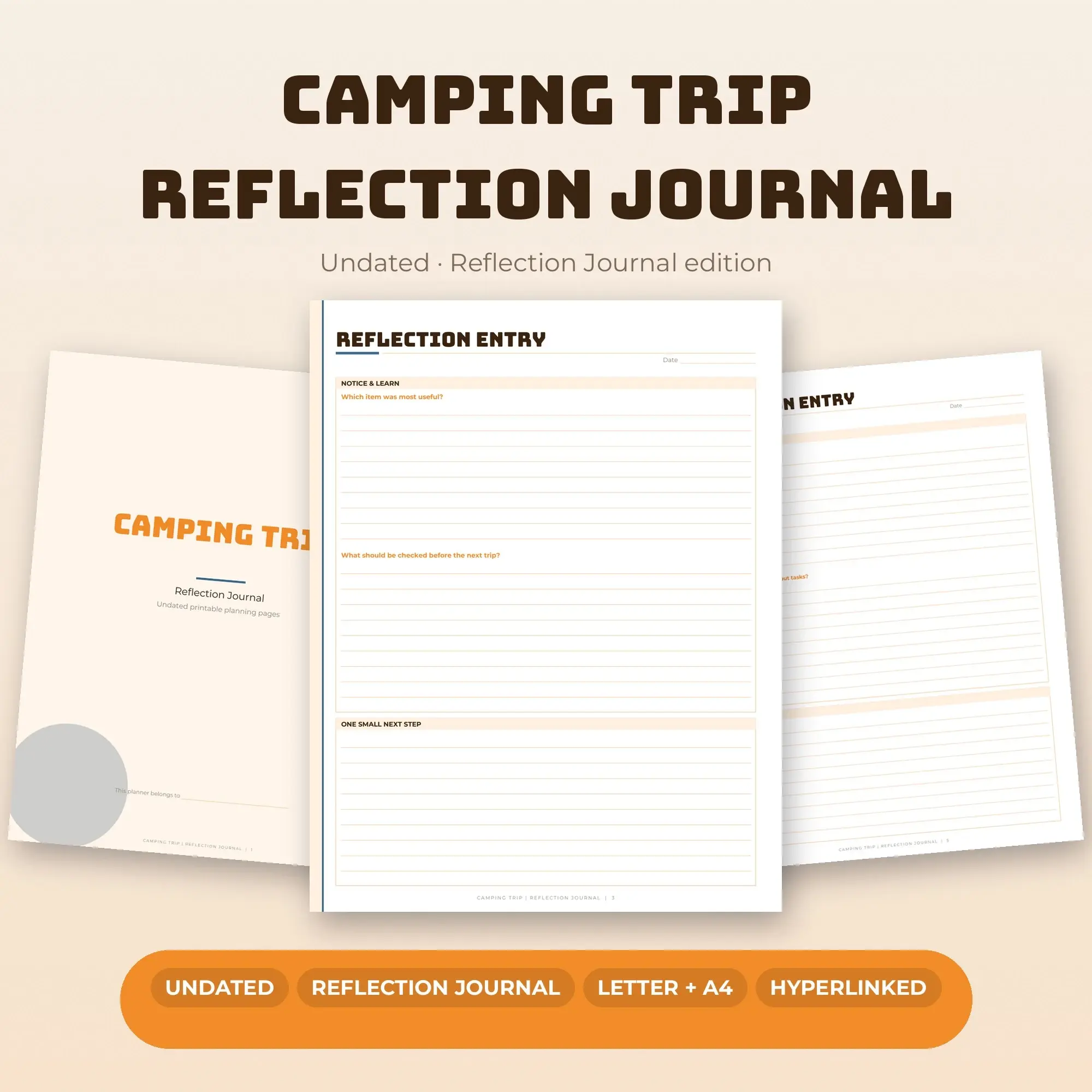 Camping Trip Reflection Journal Planner PDF - Tangerine preview