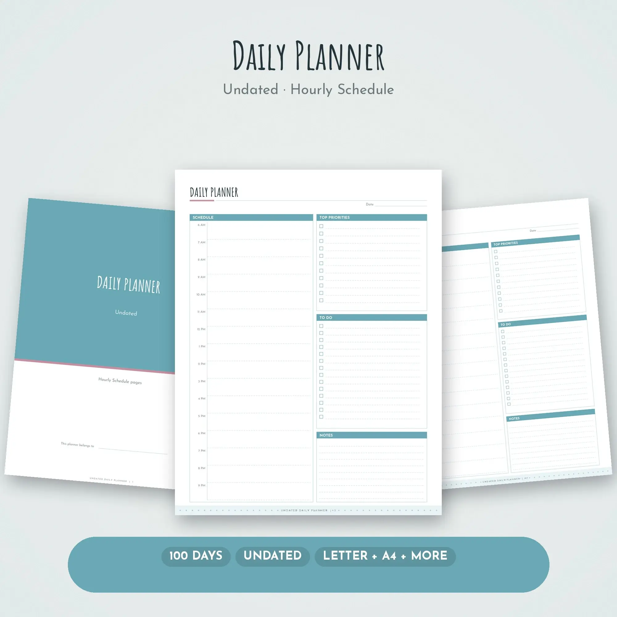 Handwritten Daily Planner Printable, Undated Glacier PDF preview