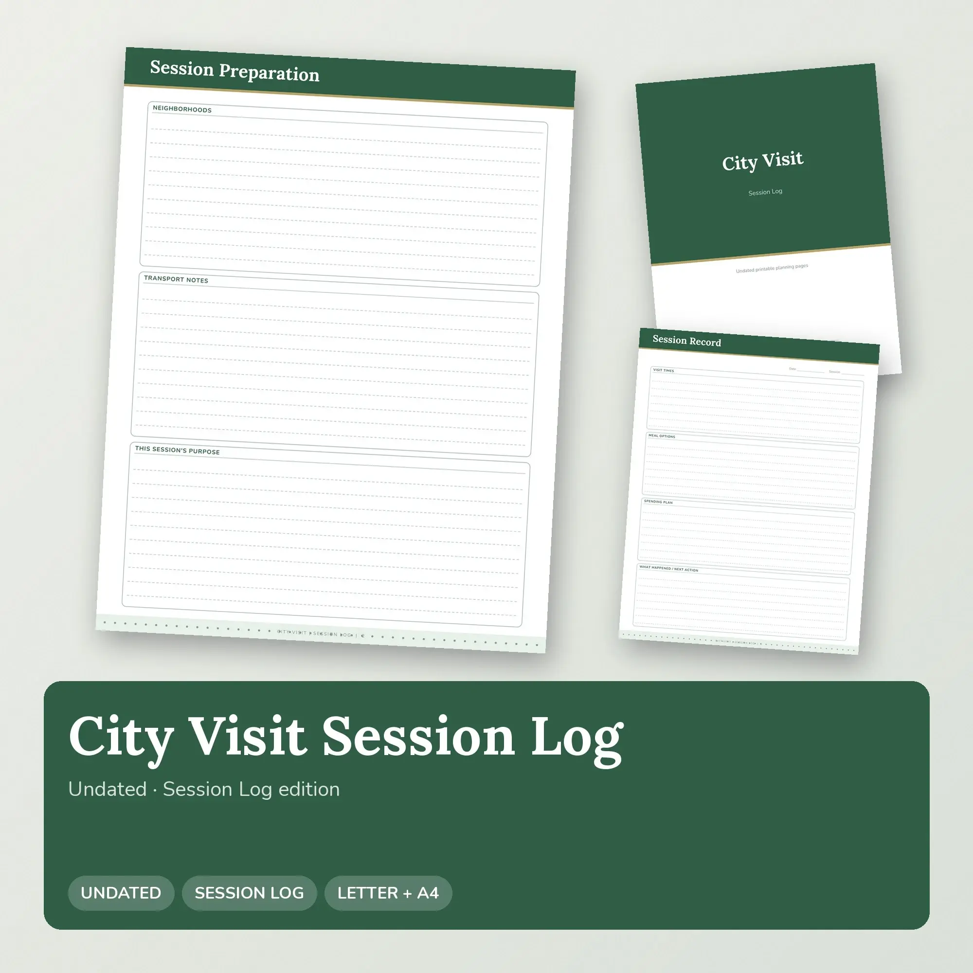 City Visit Session Log Planner PDF - Forest preview